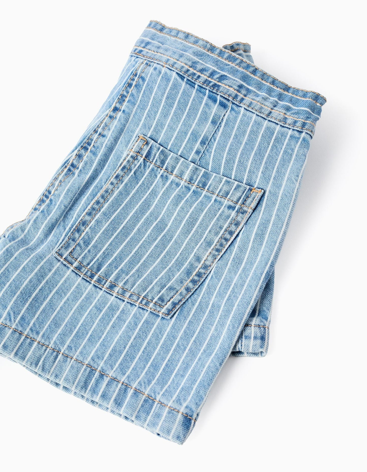 Striped Denim Skort + Pompom Bobble for Girls, Blue