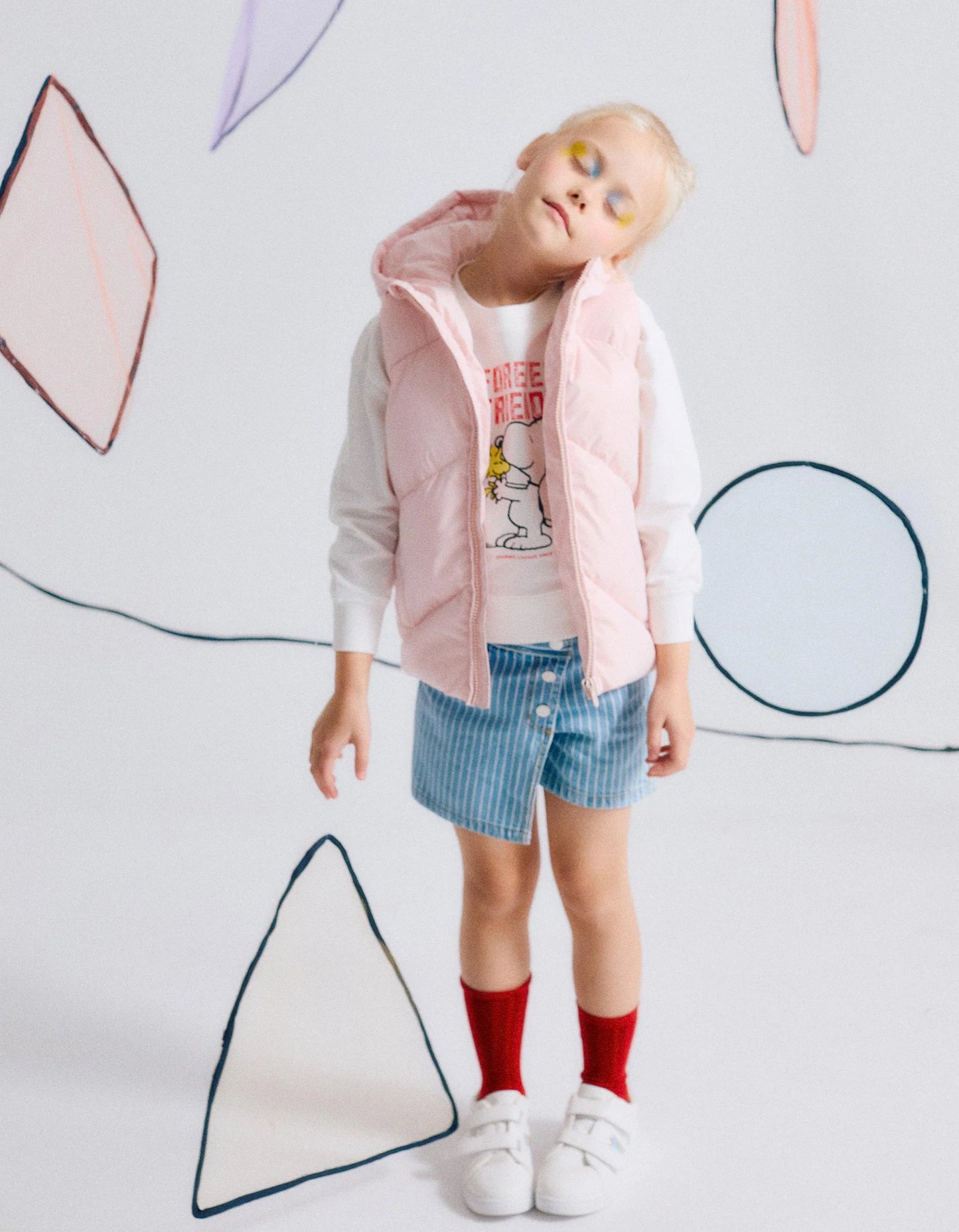 Striped Denim Skort + Pompom Bobble for Girls, Blue