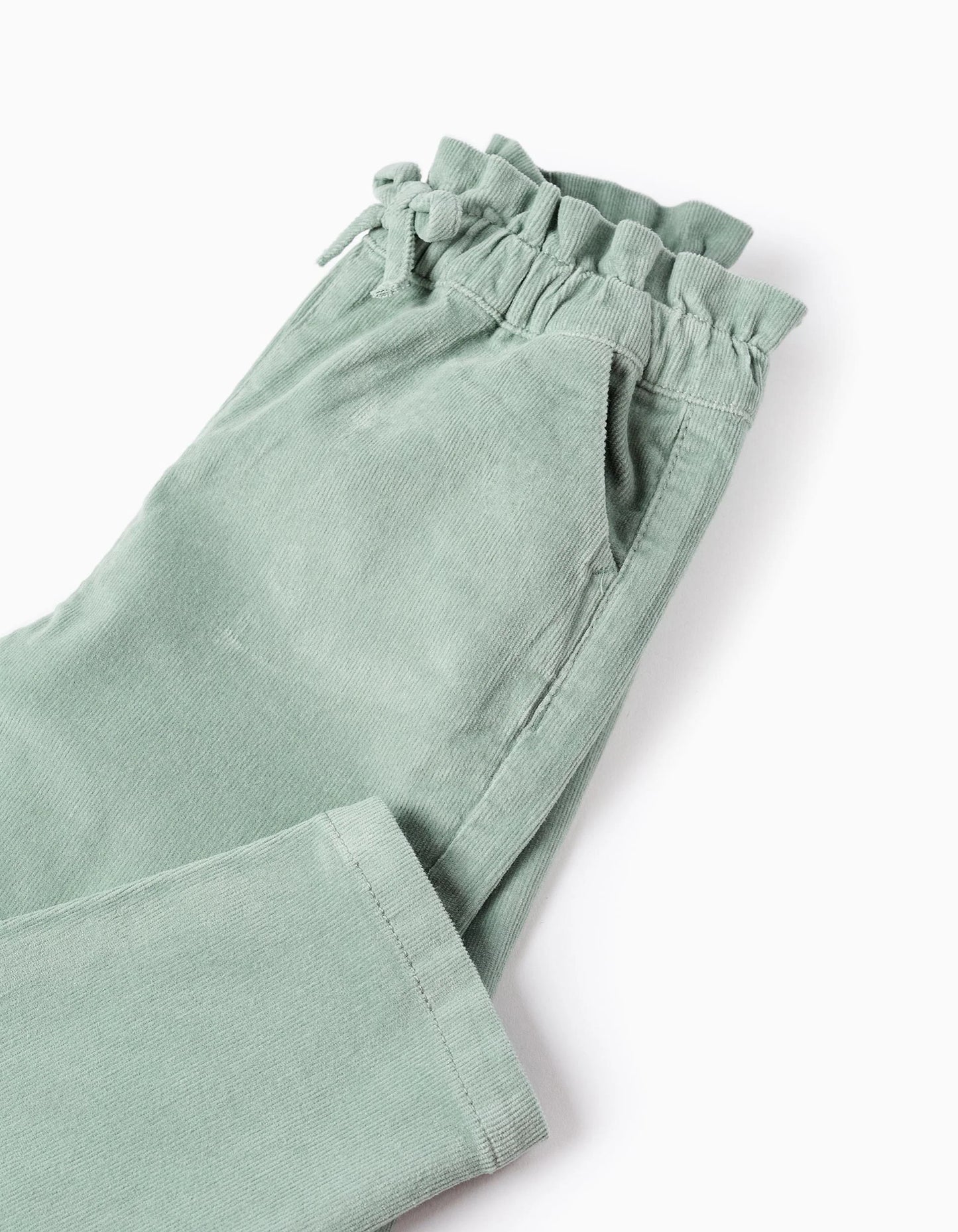 Corduroy Trousers with Paperbag Waist for Baby Girls, Green