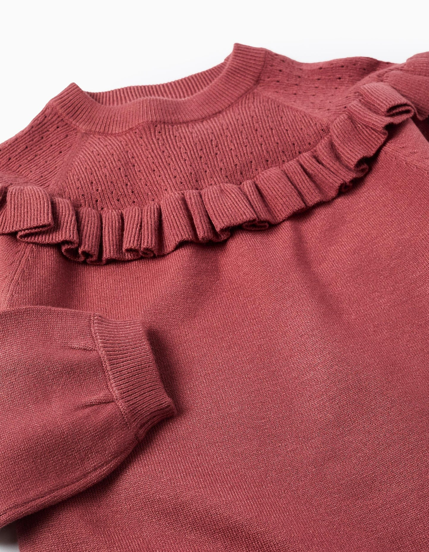 Knitted Jumper with Ruffles for Girls, Burgundy