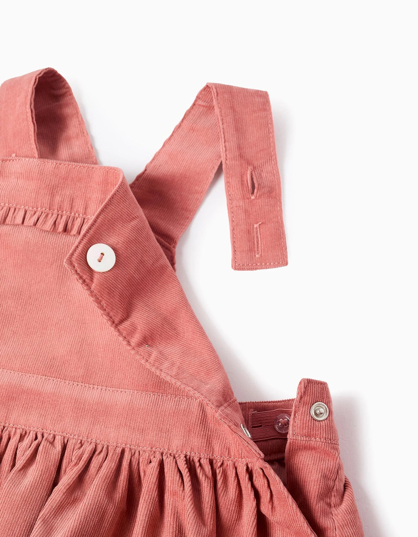 Corduroy Pinafore Dress with Frills for Baby Girls, Coral