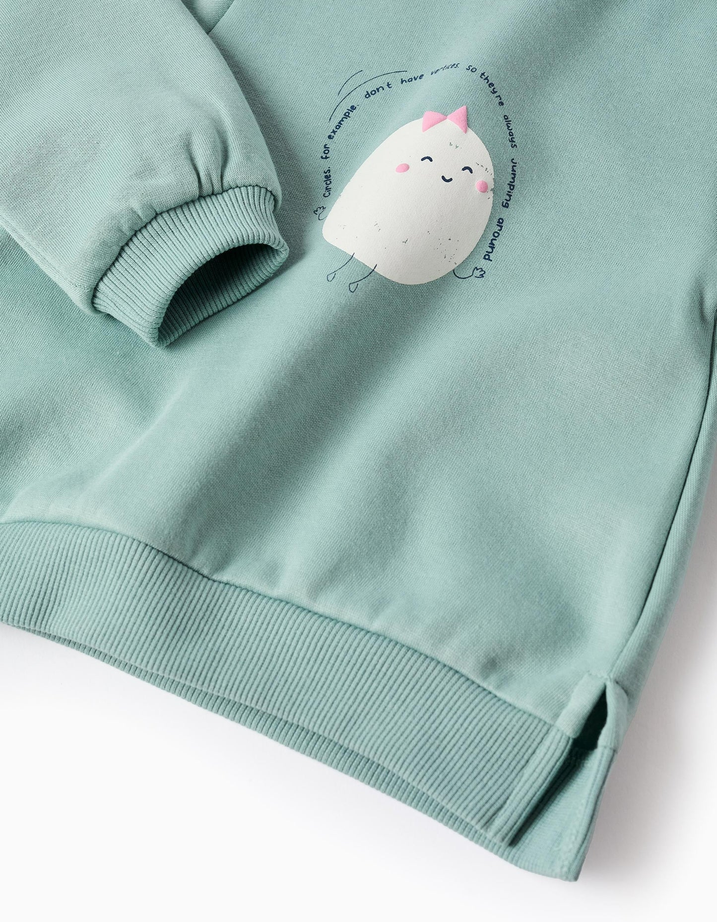 Brushed Sweatshirt with Print for Baby Girls 'Circle', Aqua Green