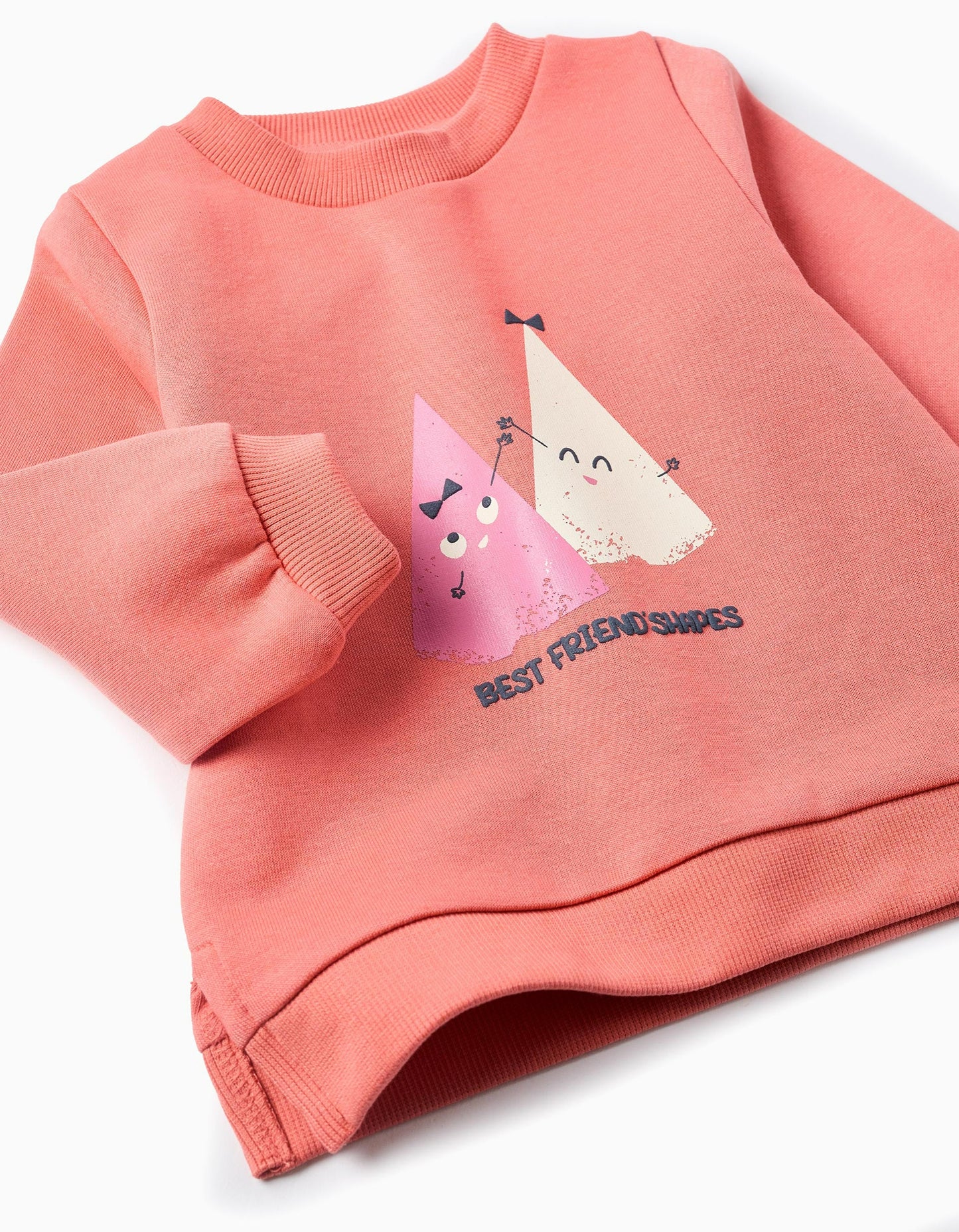 Brushed Sweatshirt with Print for Newborn Girls 'Shapes', Coral