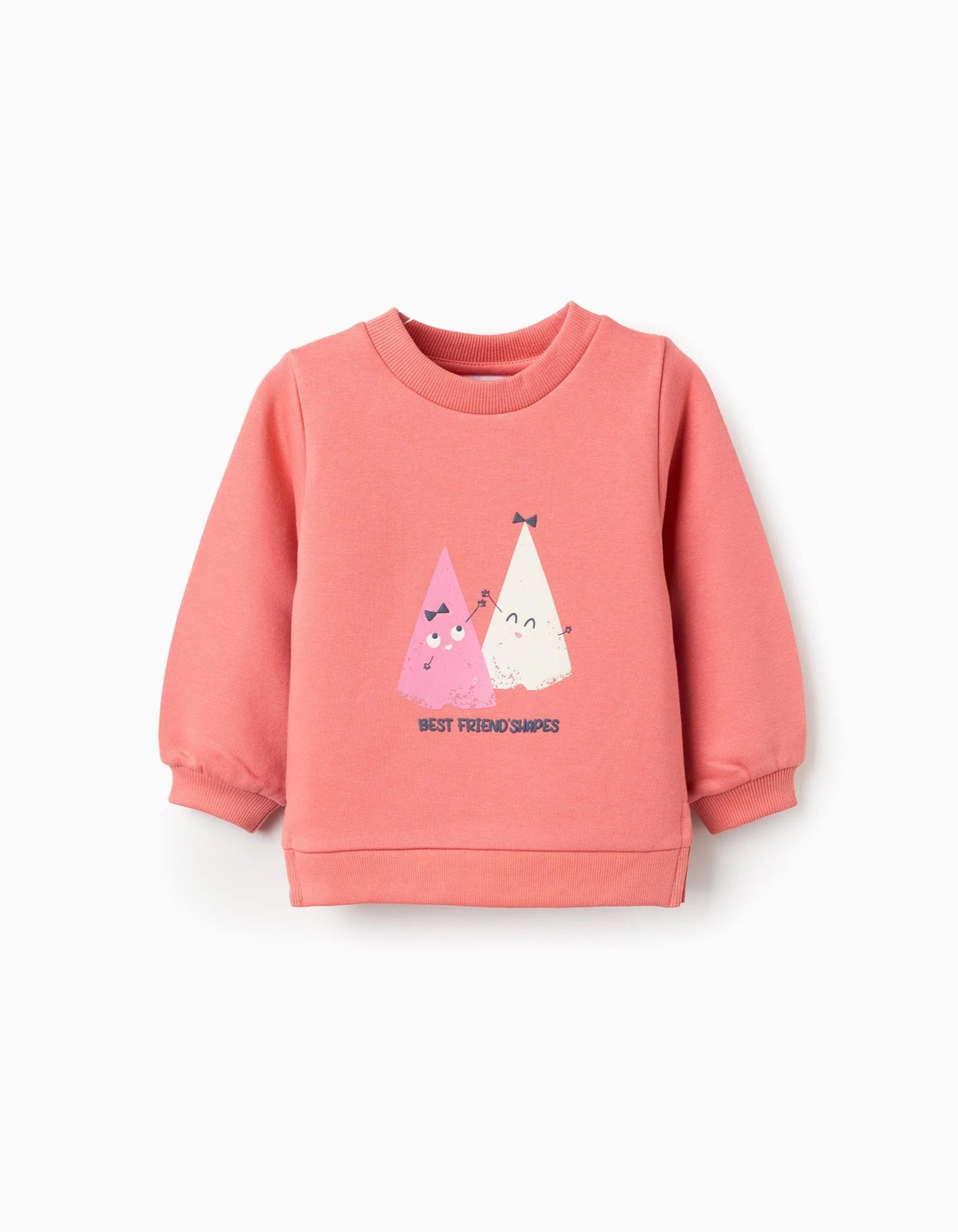 Brushed Sweatshirt with Print for Newborn Girls 'Shapes', Coral