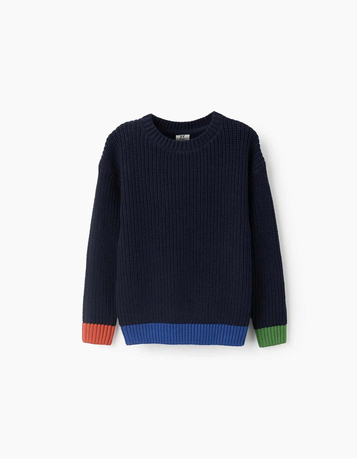 Knitted Jumper with Colourful Details for Boys, Dark Blue