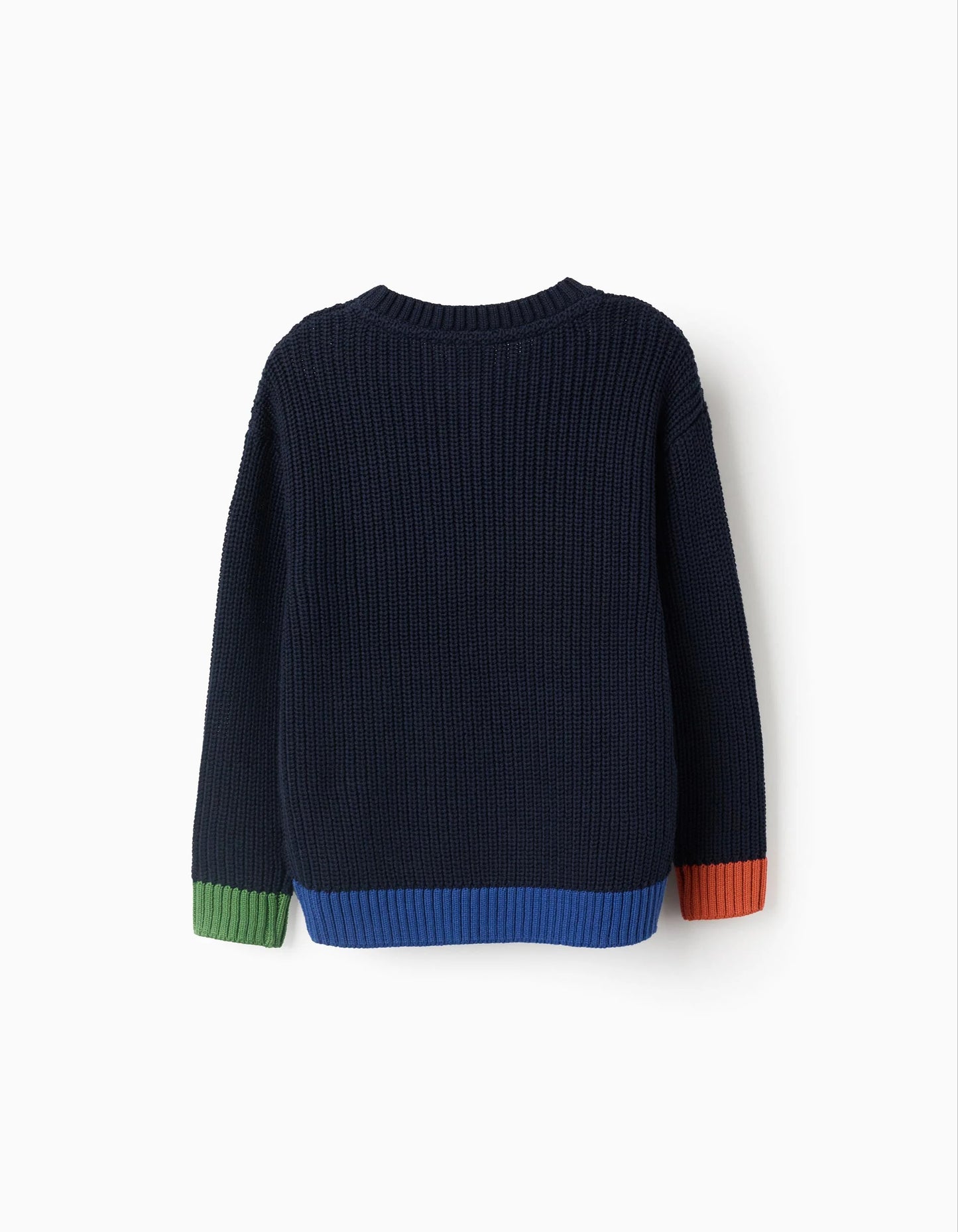 Knitted Jumper with Colourful Details for Boys, Dark Blue