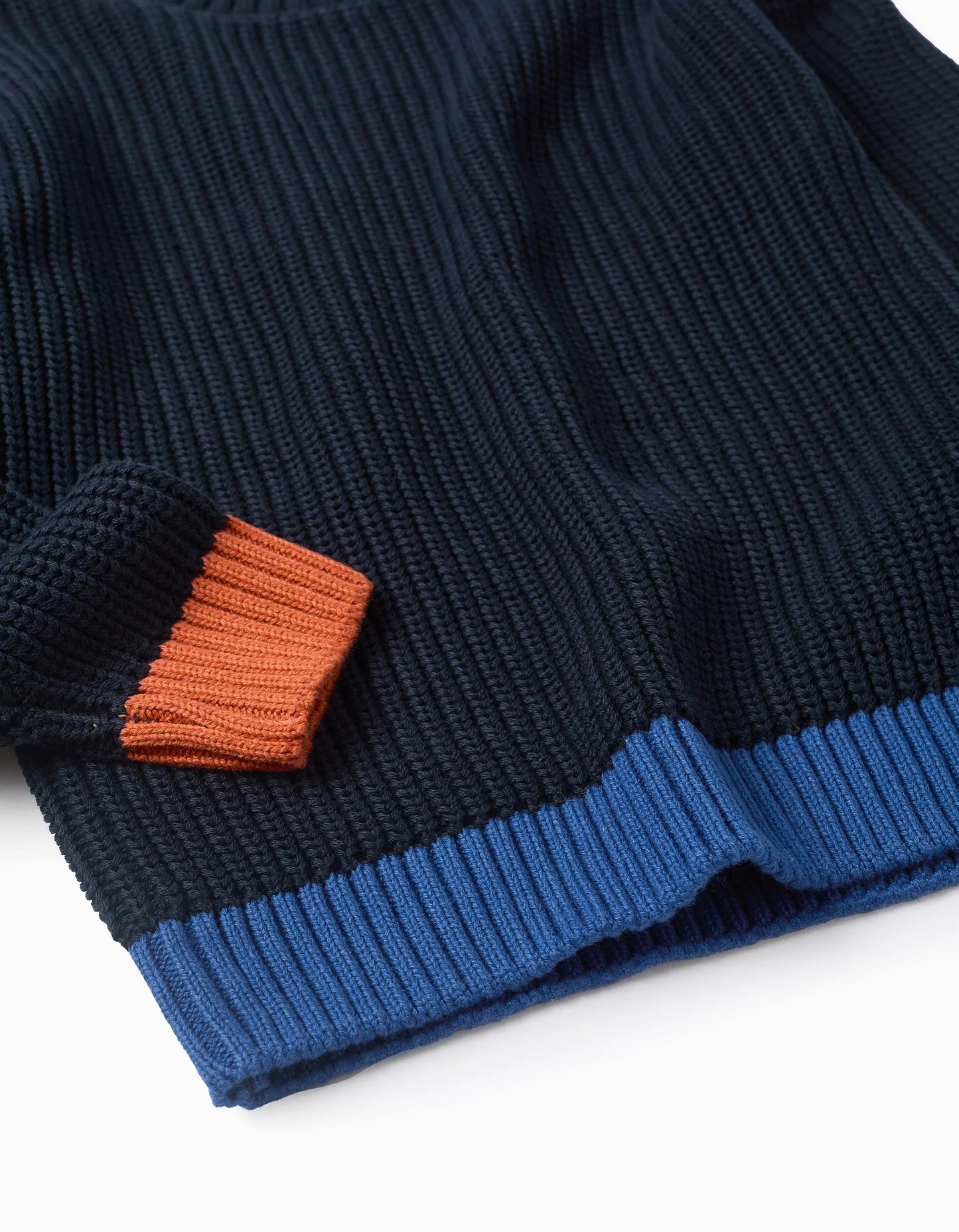 Knitted Jumper with Colourful Details for Boys, Dark Blue