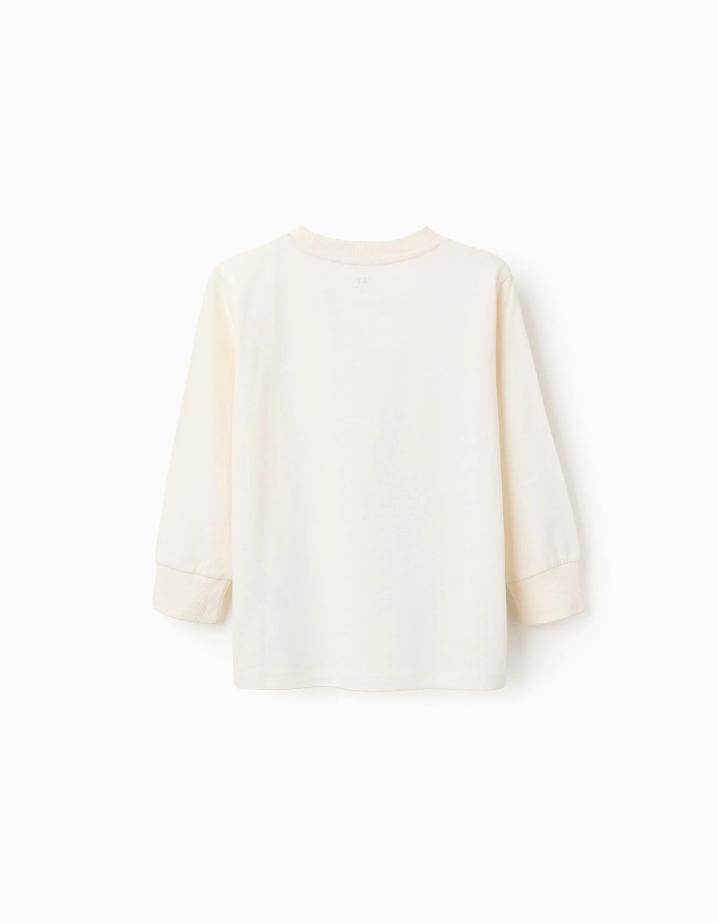 Long sleeve cotton T-shirt with print 'the collage' for boys, white