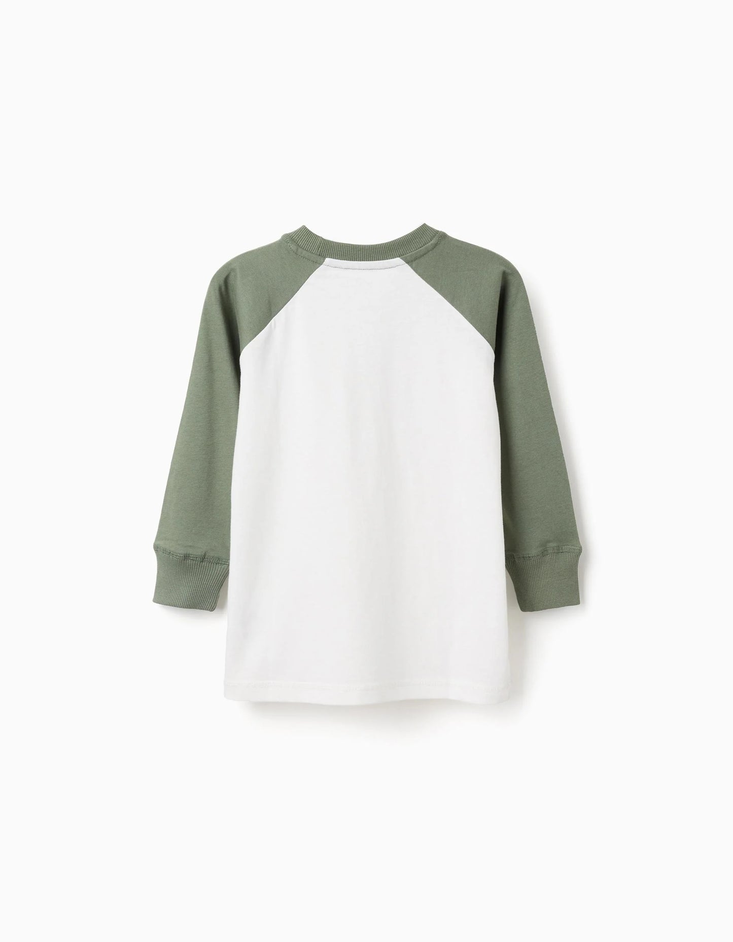 Long Sleeve Cotton T-shirt for Boys, White/Green