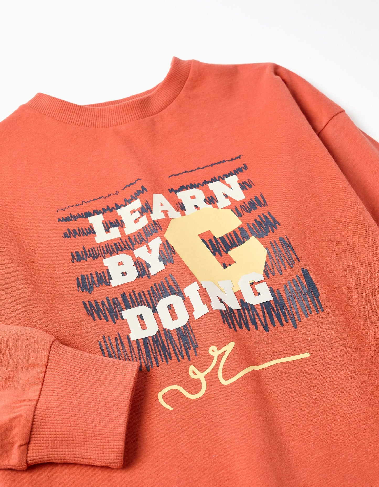Long sleeve cotton T-shirt with print 'C' for boys, orange