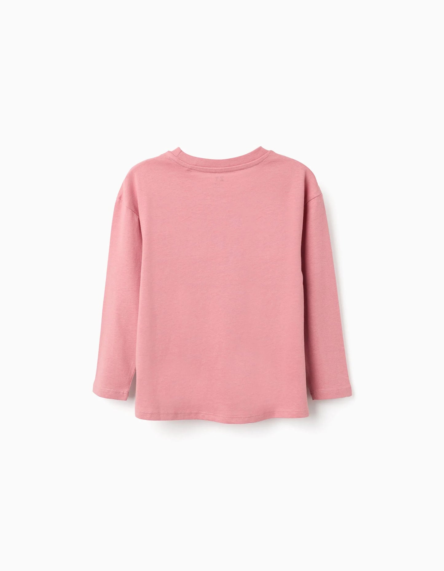 Long sleeve cotton T-shirt with 'Fully Awake' print for girls, pink