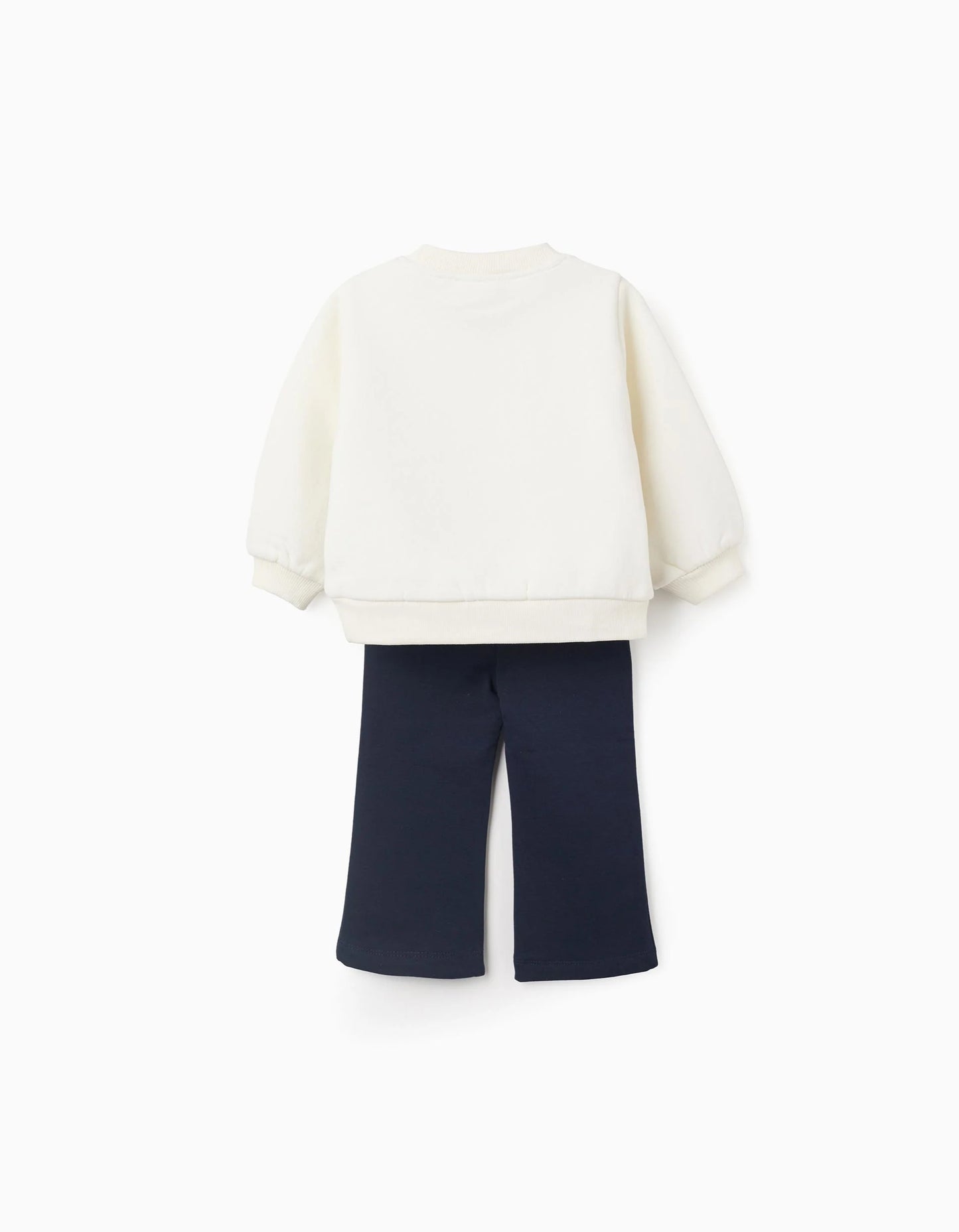 Brushed Set of Sweatshirt + Leggings for Baby Girl, White/Dark Blue