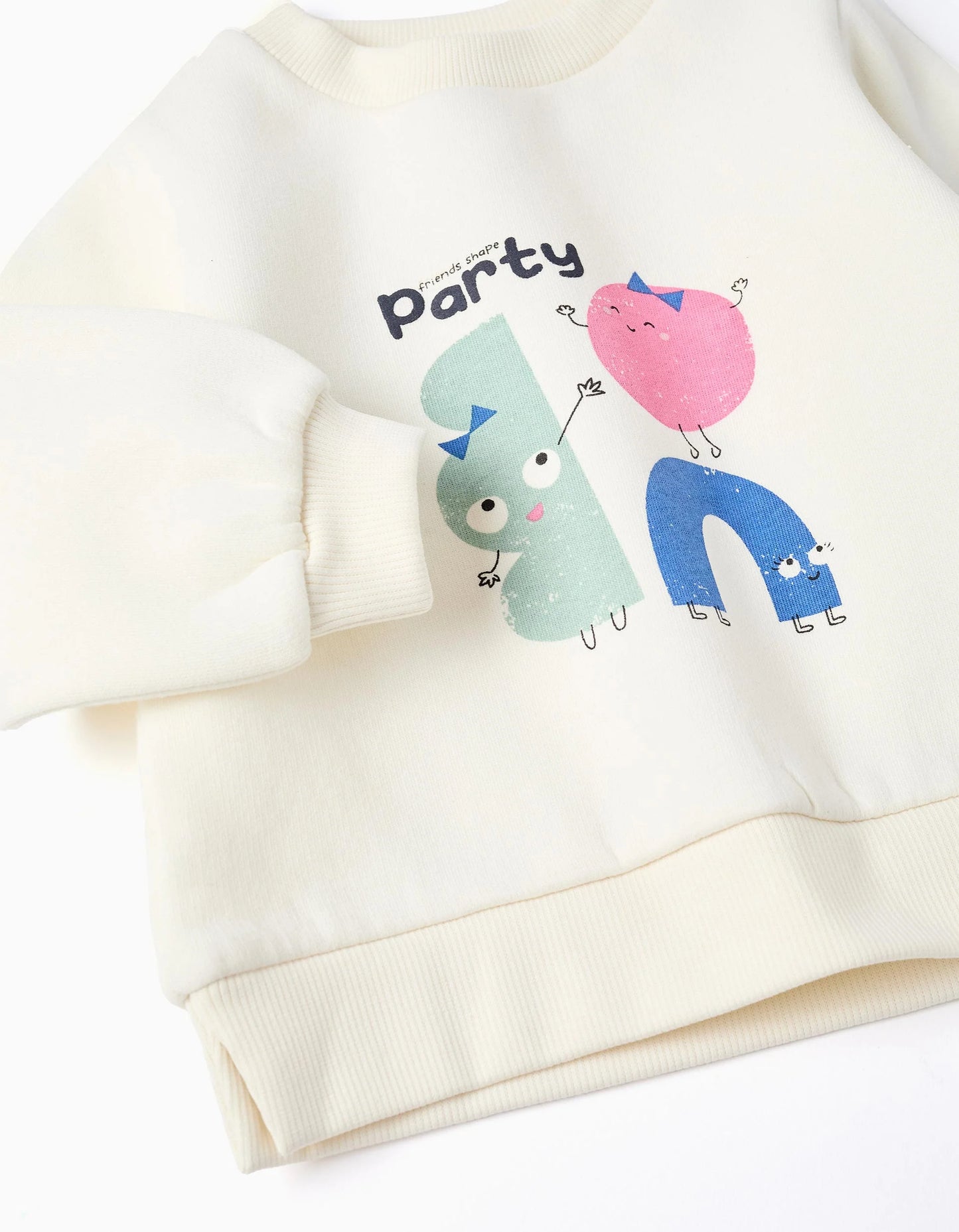 Brushed Set of Sweatshirt + Leggings for Baby Girl, White/Dark Blue
