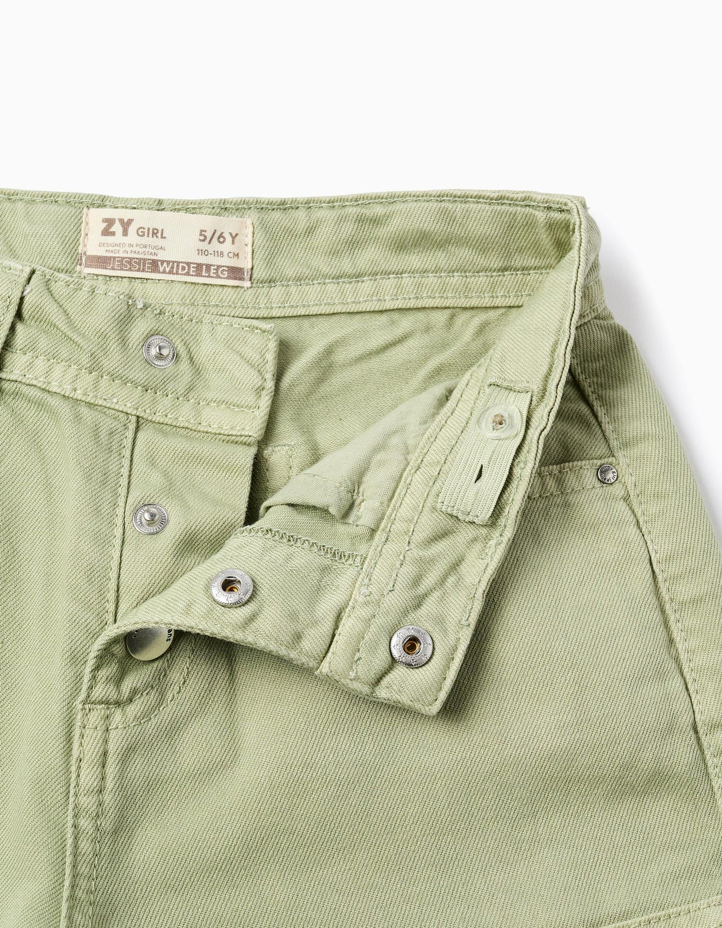 Cargo Twill Trousers for Girls 'Wide Leg', Green