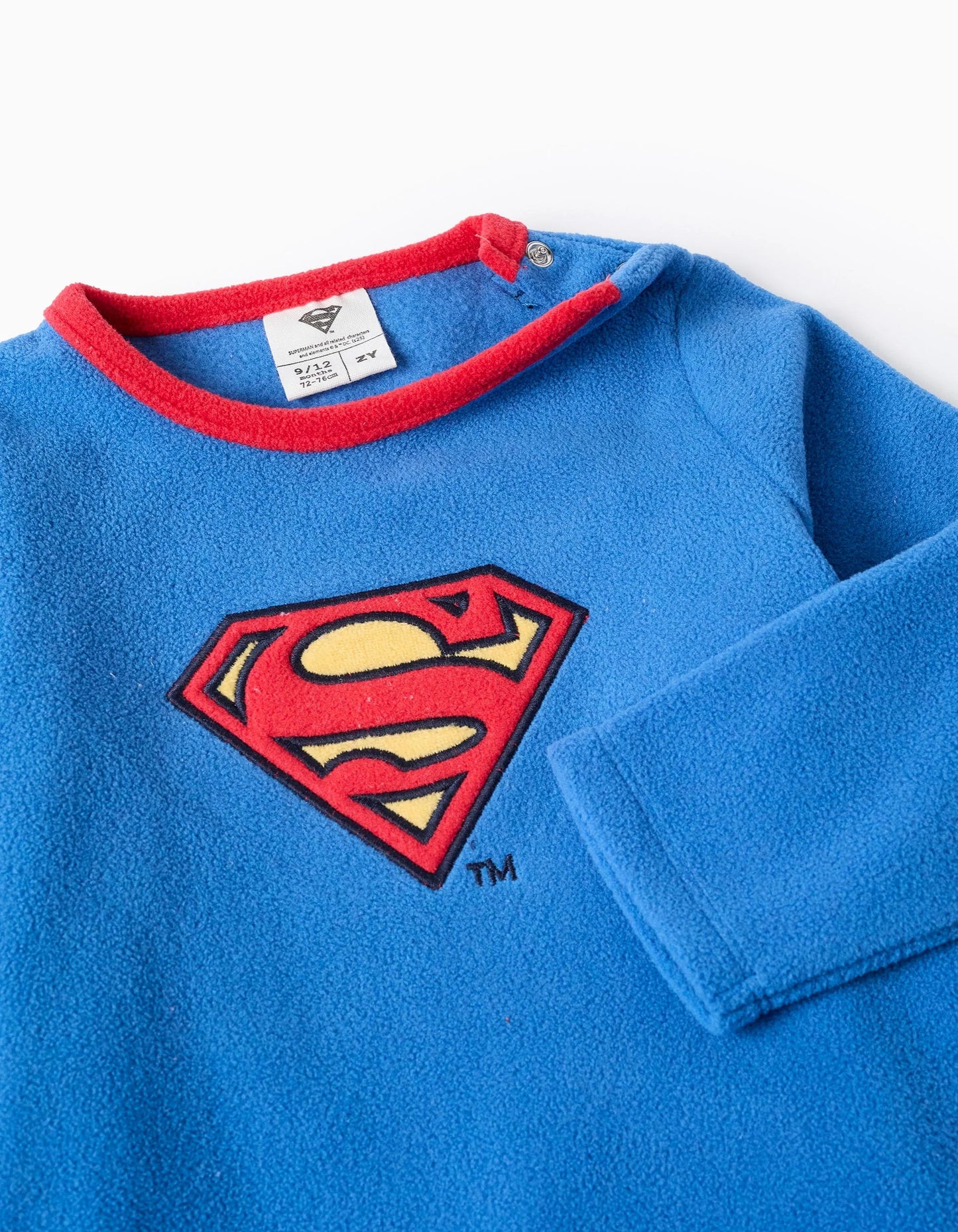 Fleece babygrow with removable cape Superman for baby boys, blue