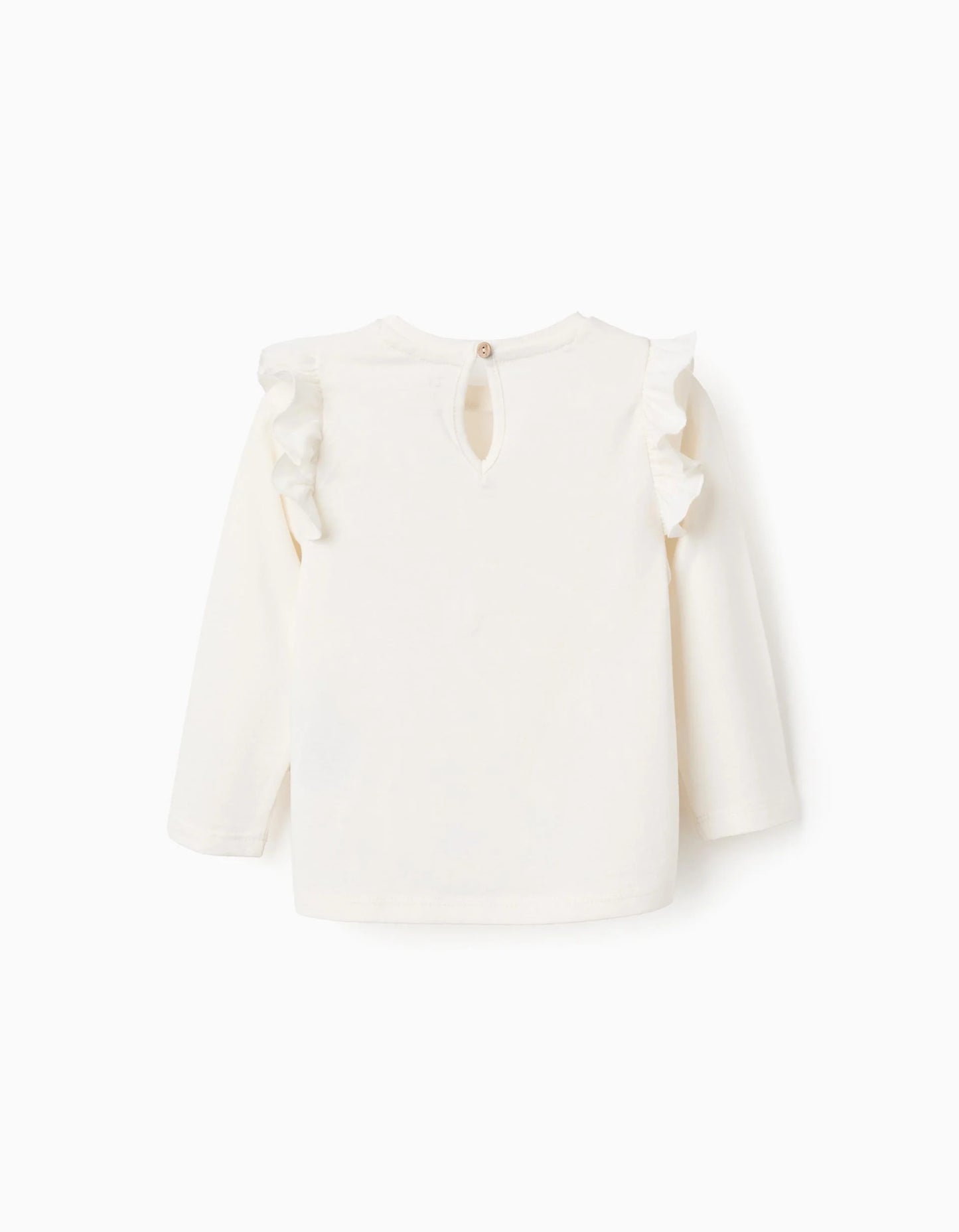 Long Sleeve Cotton T-shirt with Pattern for Baby Girls, White
