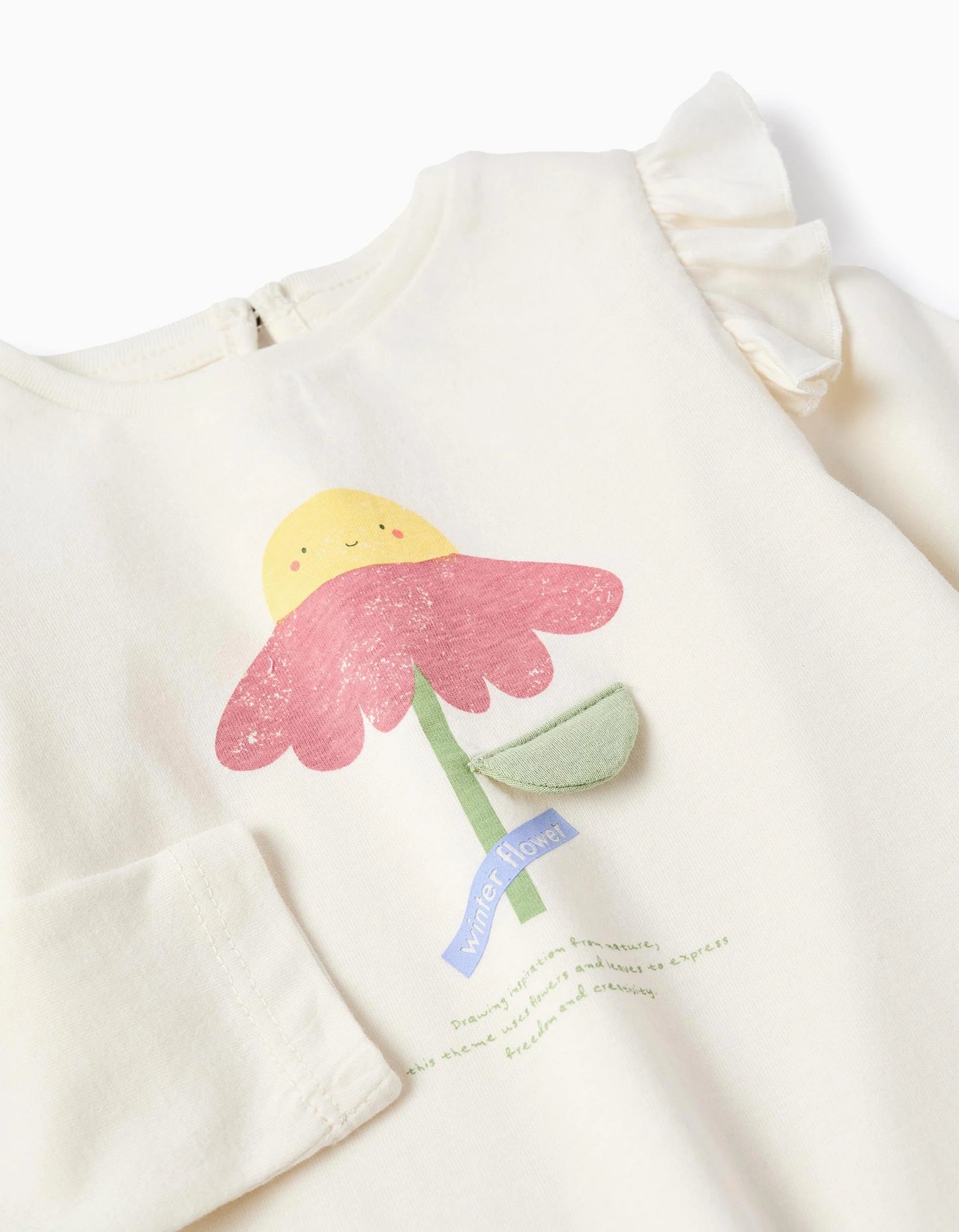 Long Sleeve Cotton T-shirt with Pattern for Baby Girls, White
