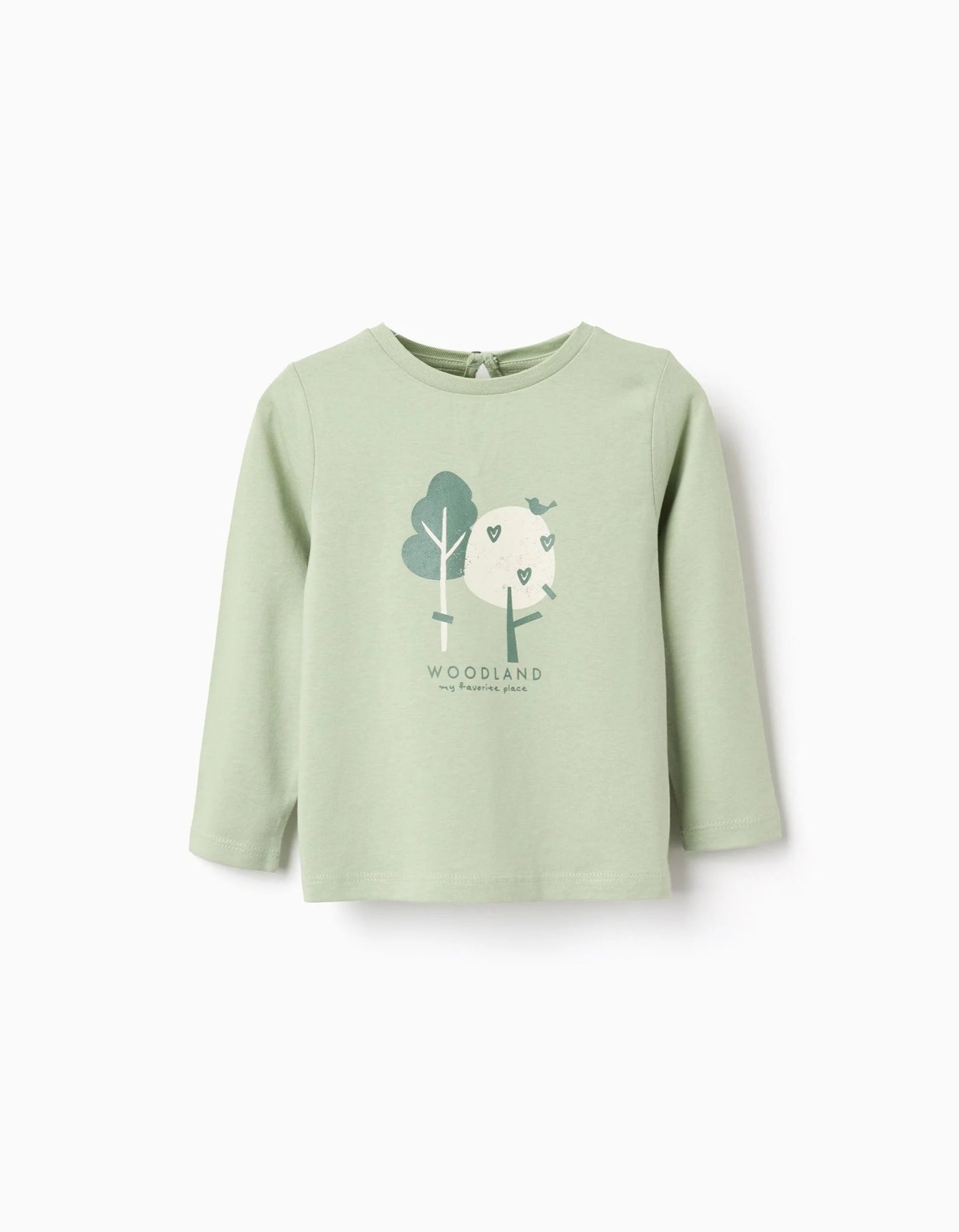Long sleeve cotton T-shirt with print 'woodland' for baby girls, green
