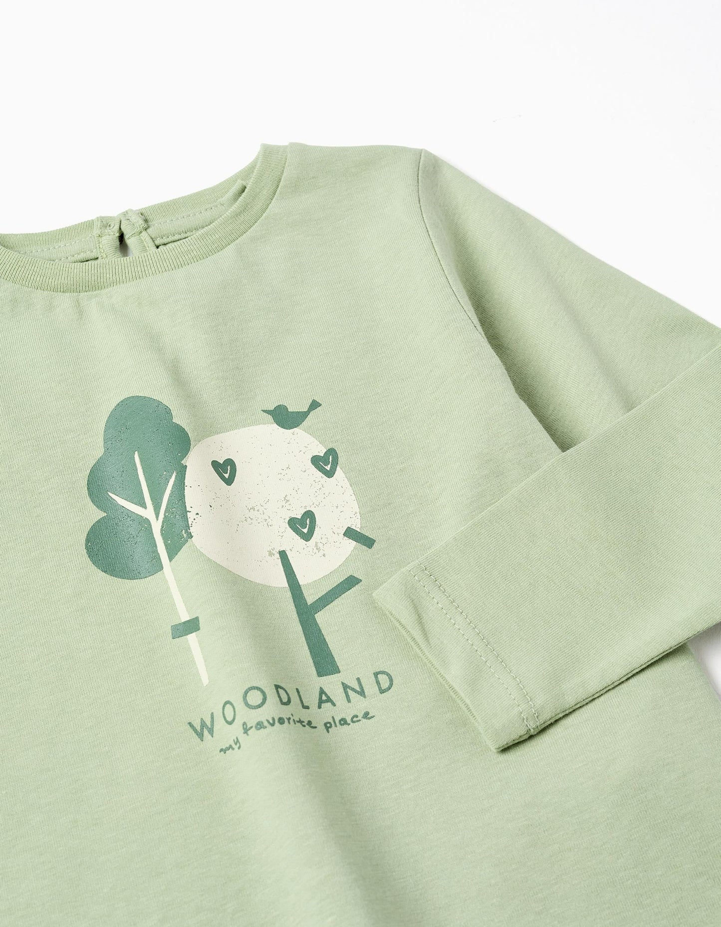 Long sleeve cotton T-shirt with print 'woodland' for baby girls, green