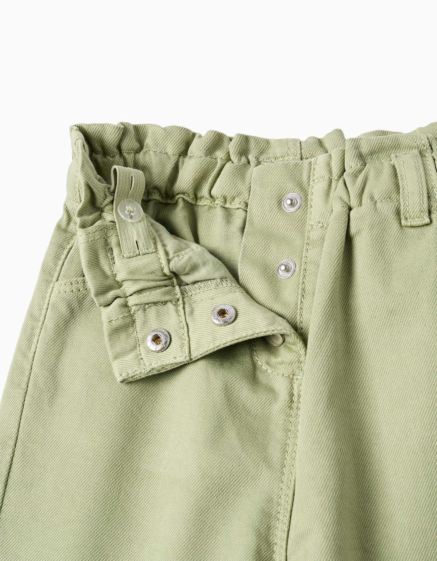 Baggy twill trousers for baby girls, light green