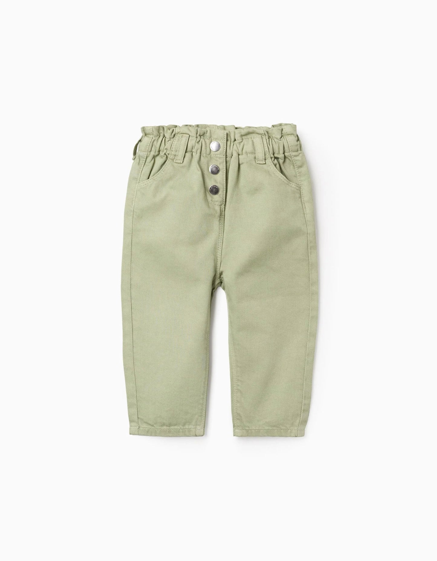 Baggy twill trousers for baby girls, light green