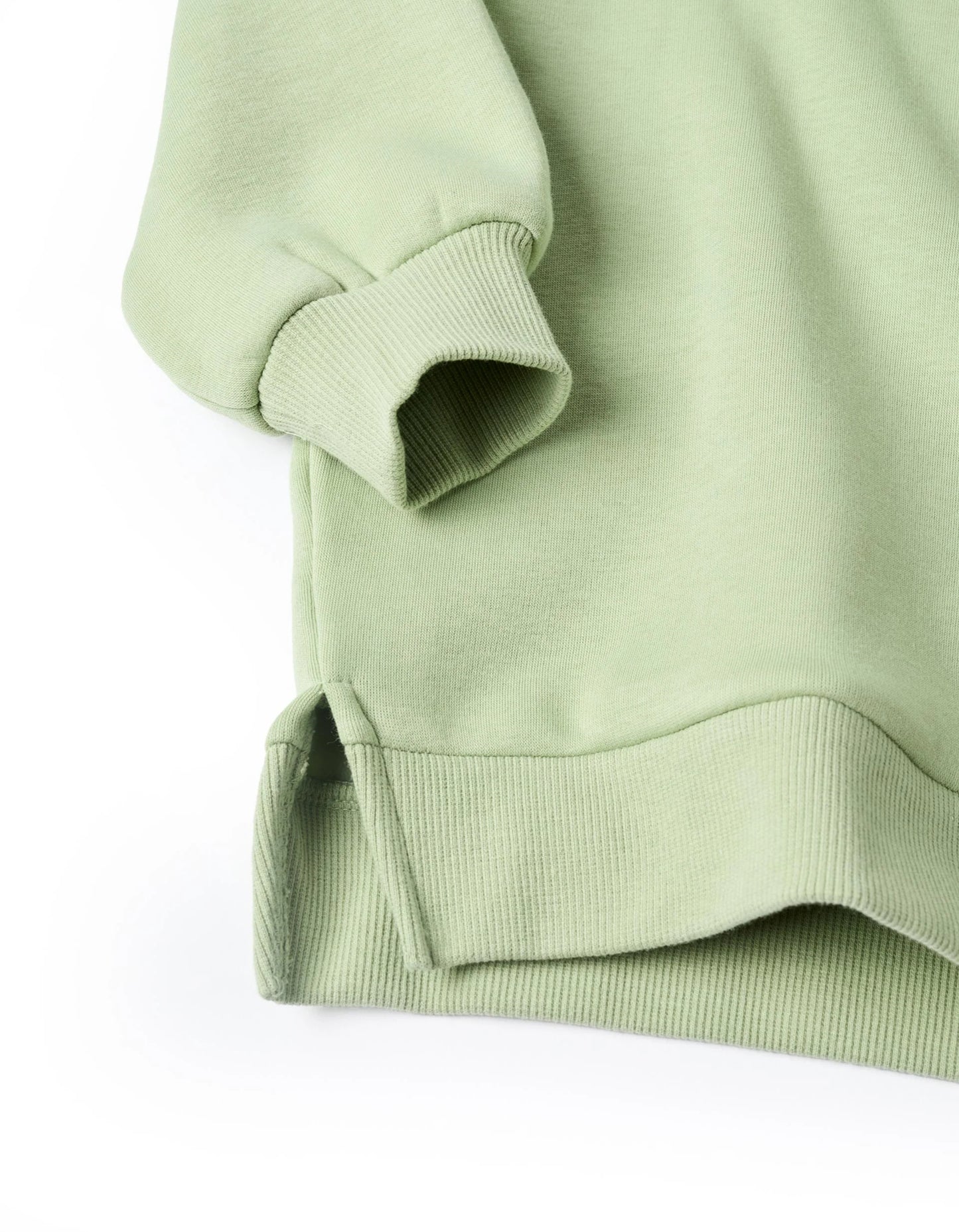 Brushed hooded dress with ruffles and print for girls, light green