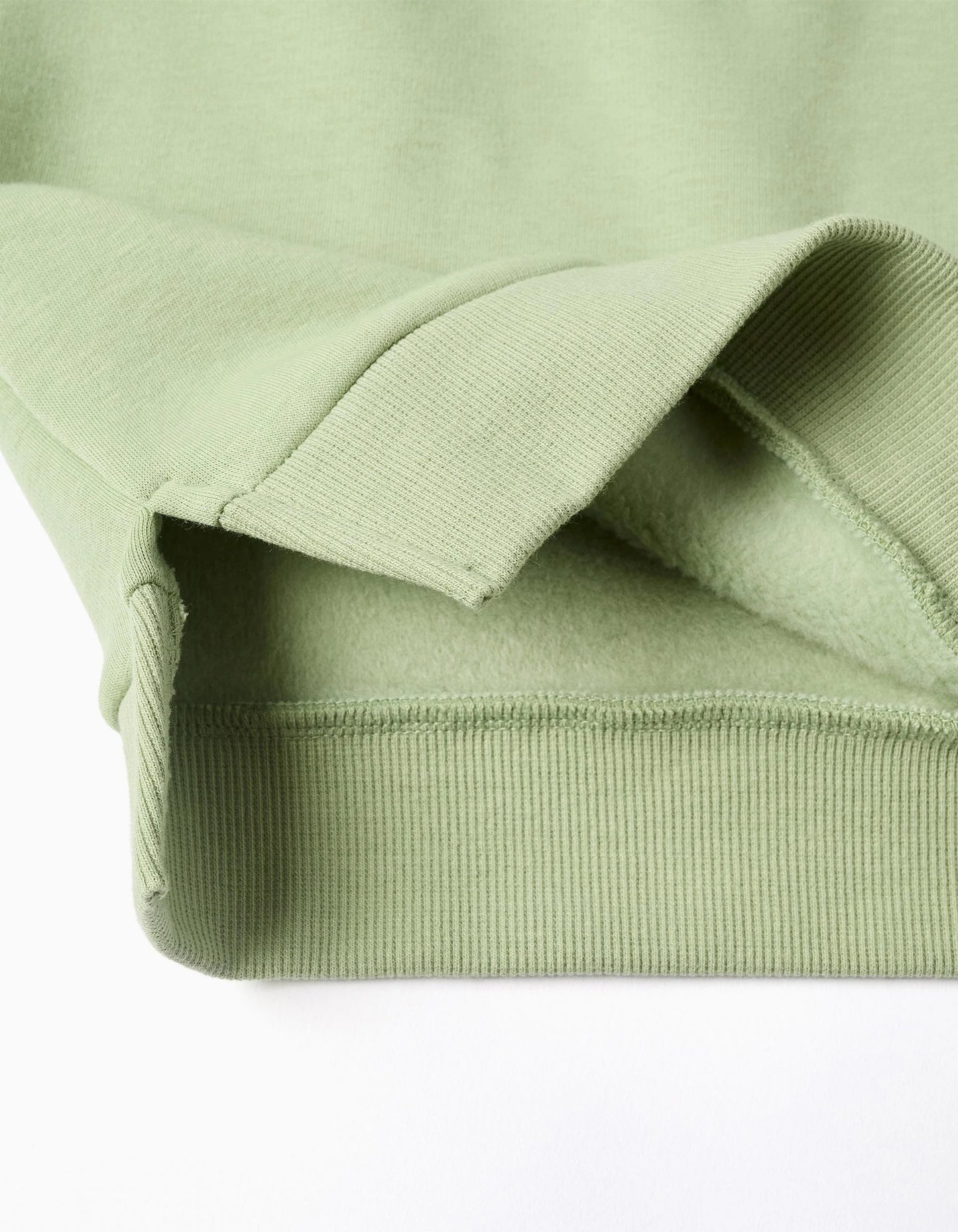 Brushed hooded dress with ruffles and print for girls, light green