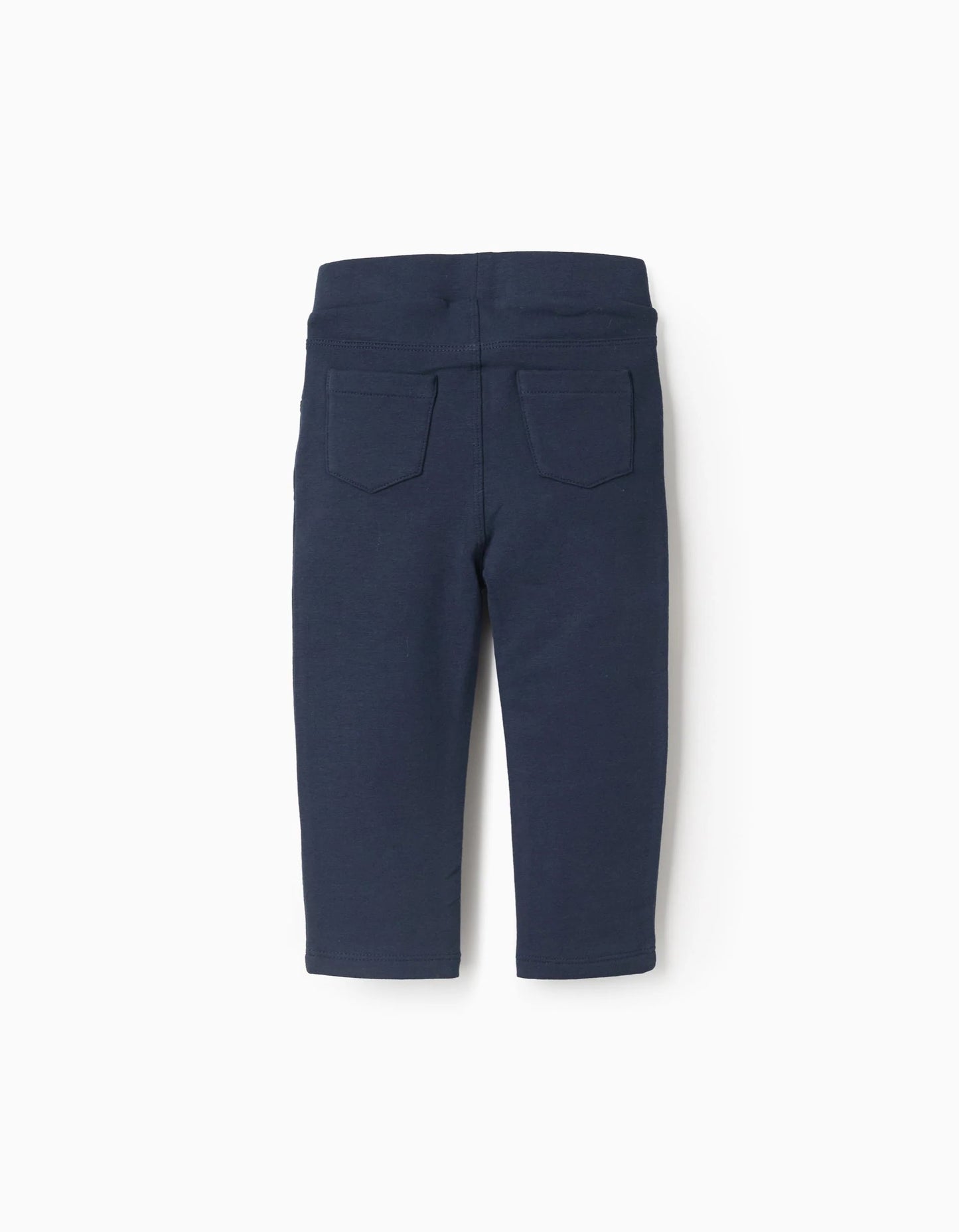 Brushed leggings with decorative pockets for baby girls, dark blue