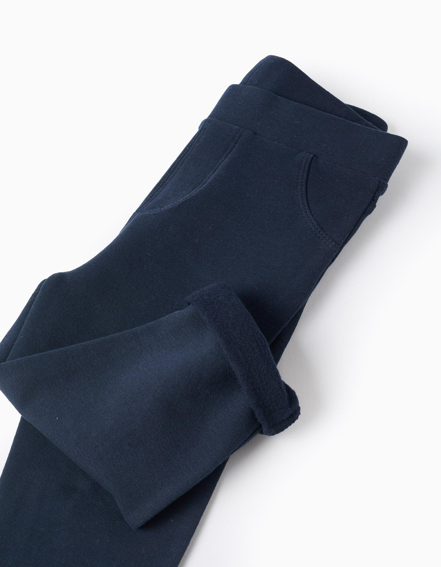 Brushed leggings with decorative pockets for baby girls, dark blue