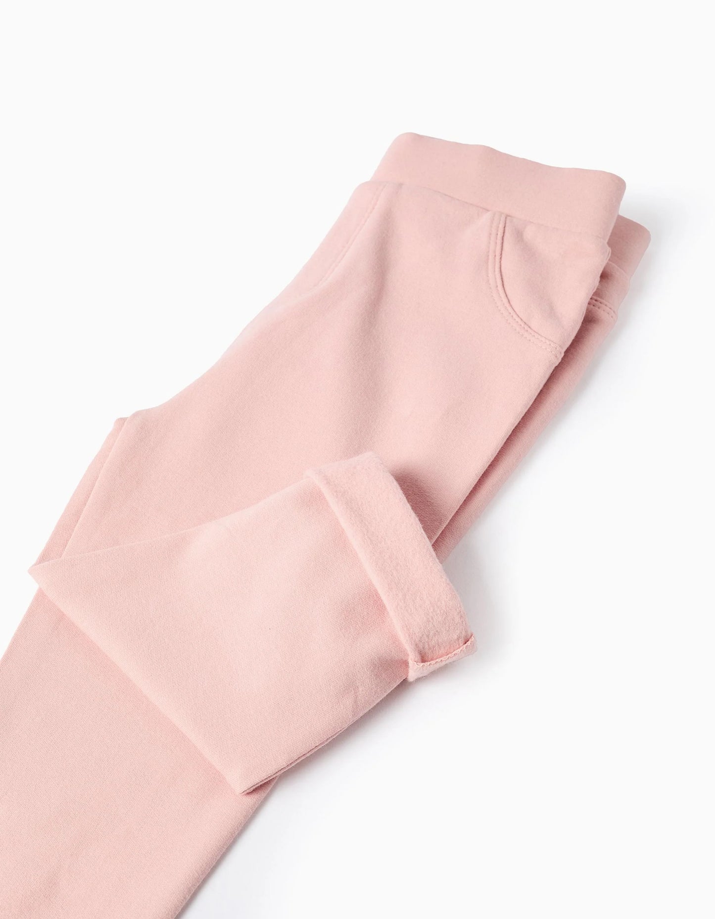 Brushed leggings with decorative pockets for baby girls, light pink