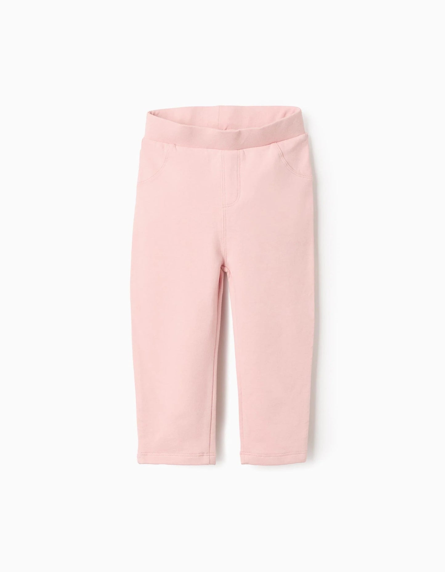 Brushed leggings with decorative pockets for baby girls, light pink