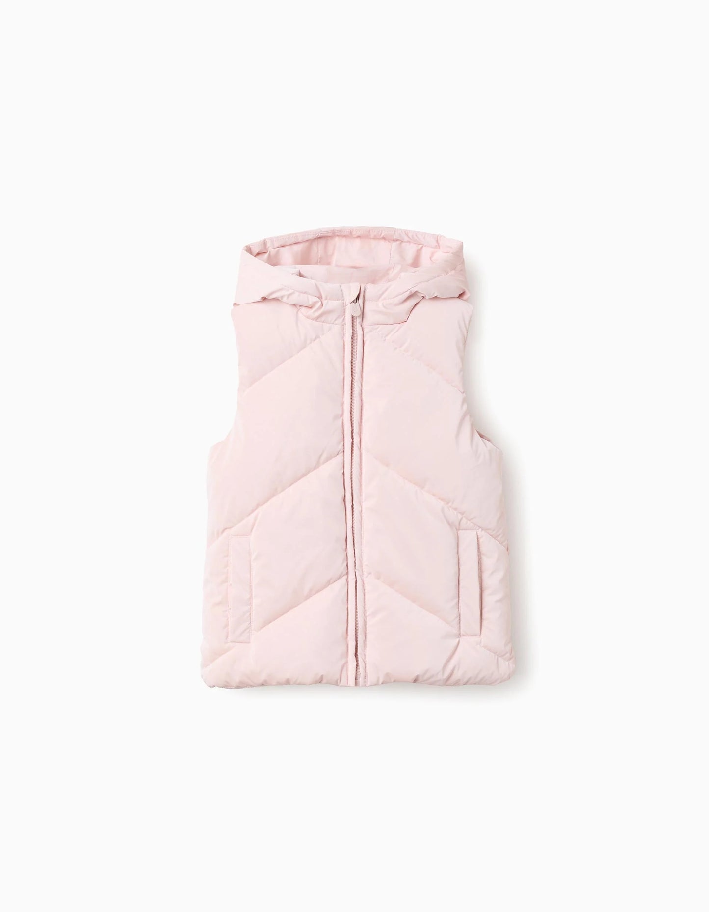Shiny Padded Vest with Hood for Girls, Pink