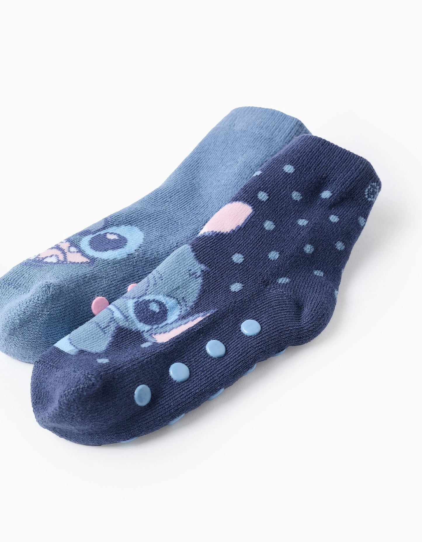 Pack 2 Pairs of Non-Slip Socks for Girls 'Stitch', Blue/Pink