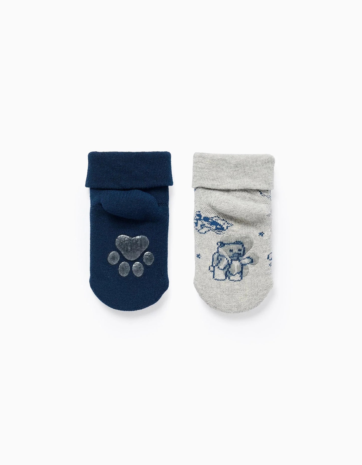 Pack 2 Pairs of Non-slip Socks for Baby Boys 'Raccoon', Blue