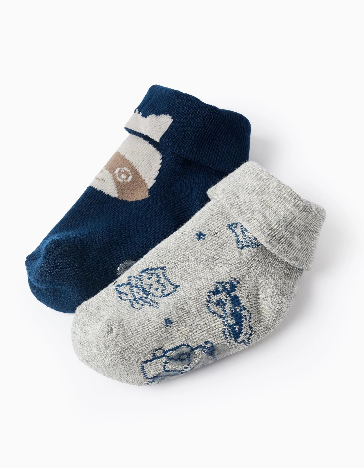 Pack 2 Pairs of Non-slip Socks for Baby Boys 'Raccoon', Blue