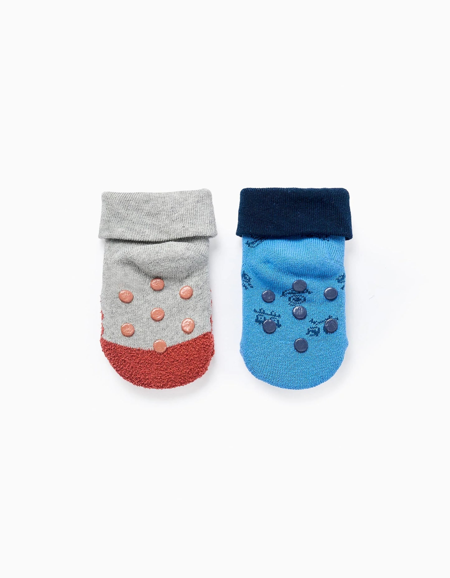Pack 2 Pairs of Non-slip Socks for Babies 'Monsters', Blue/Grey