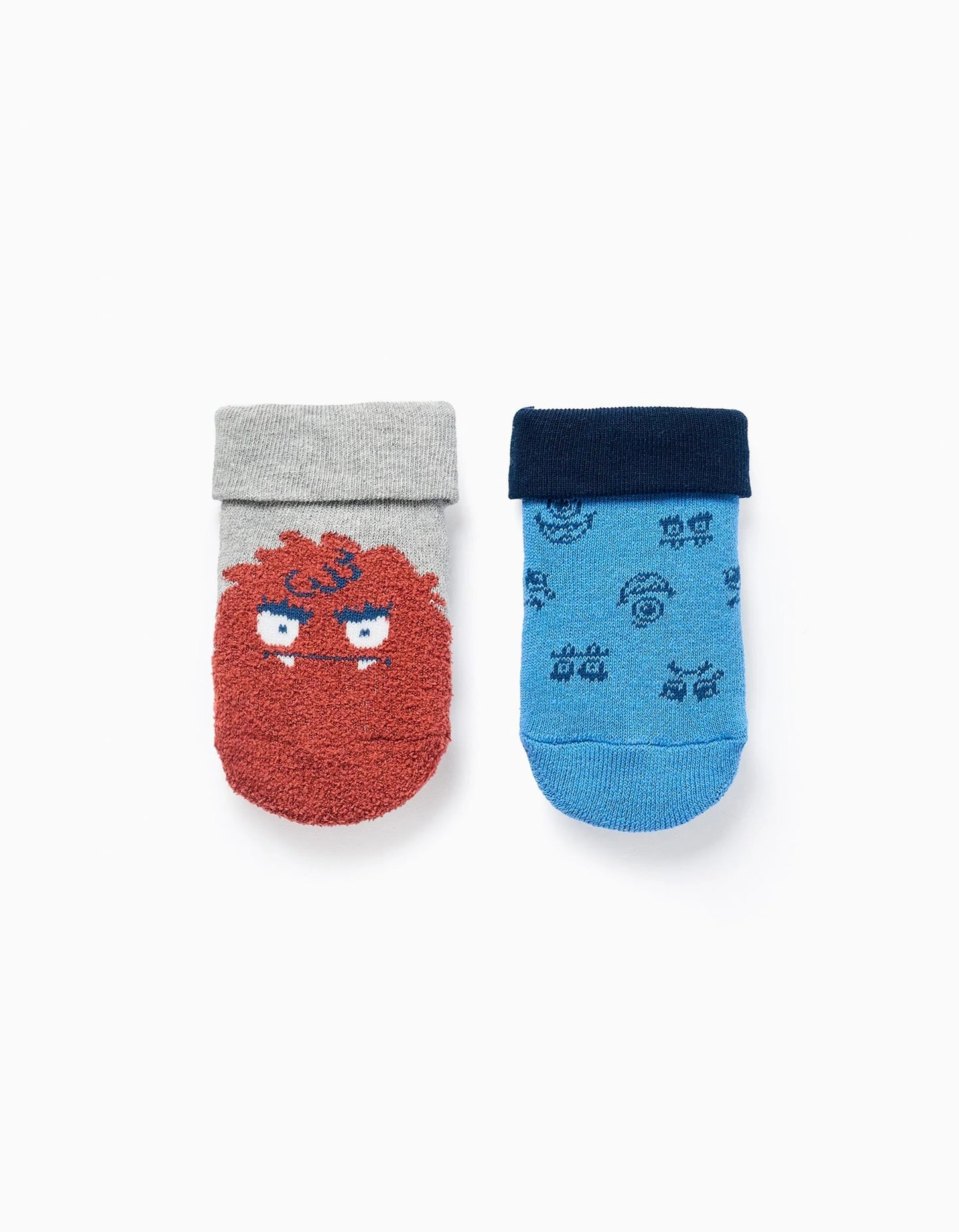 Pack 2 Pairs of Non-slip Socks for Babies 'Monsters', Blue/Grey