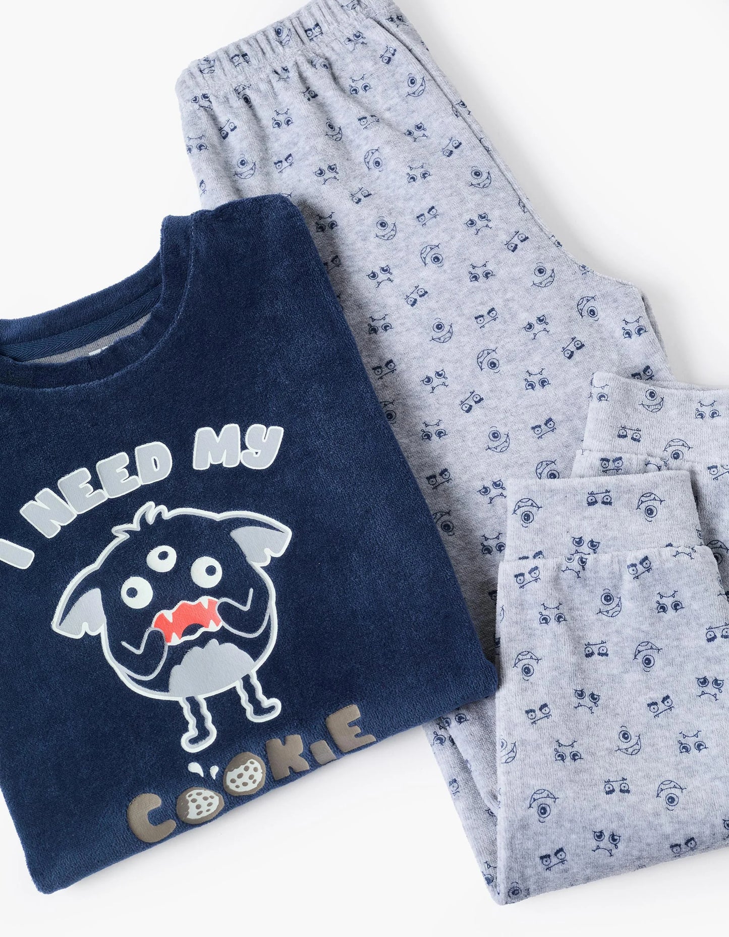Glow in the Dark Velour Pyjama for Boys 'Emotions', Blue/Grey