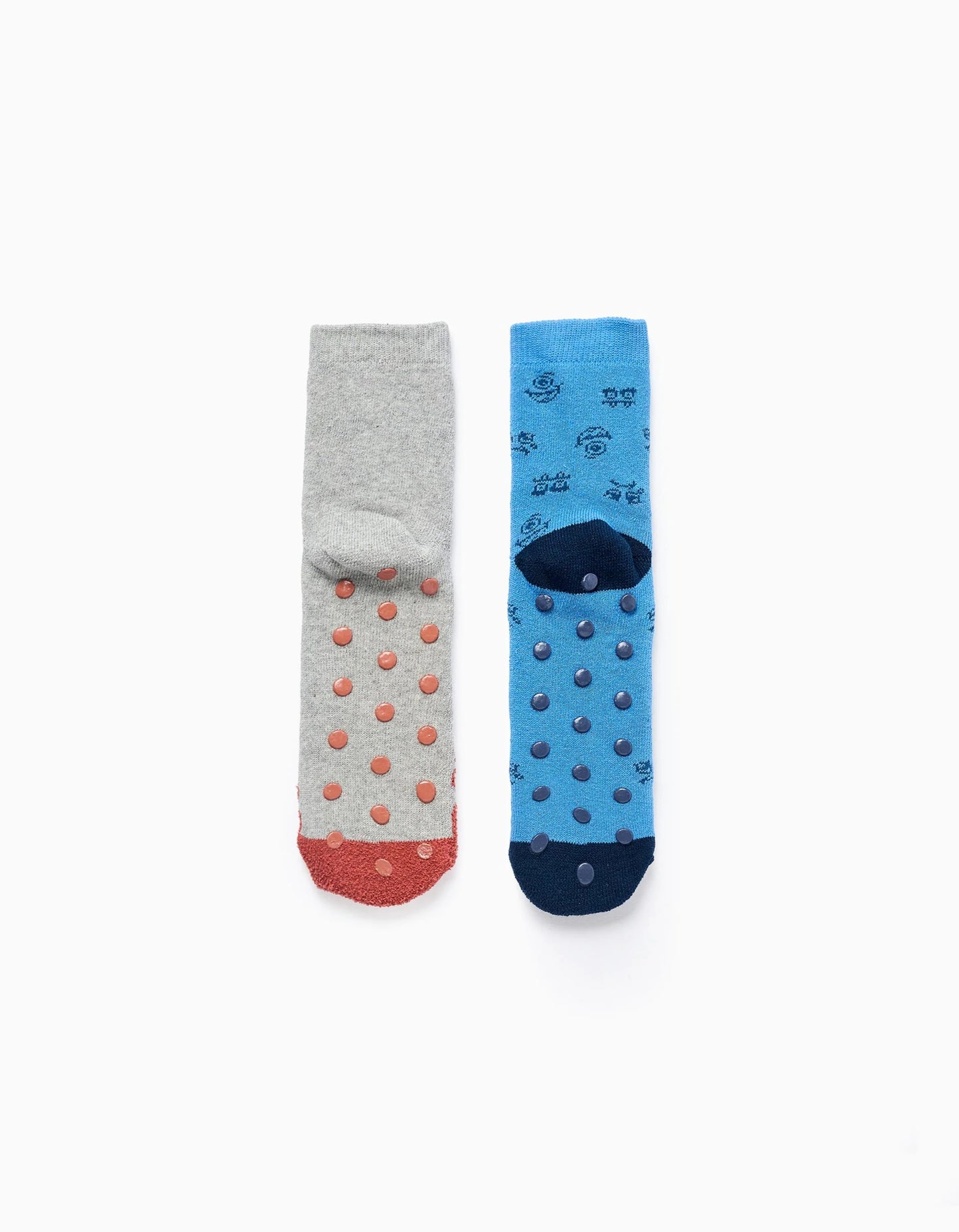 Pack 2 Pairs of Non-slip Socks for Boys 'Monsters', Blue/Grey