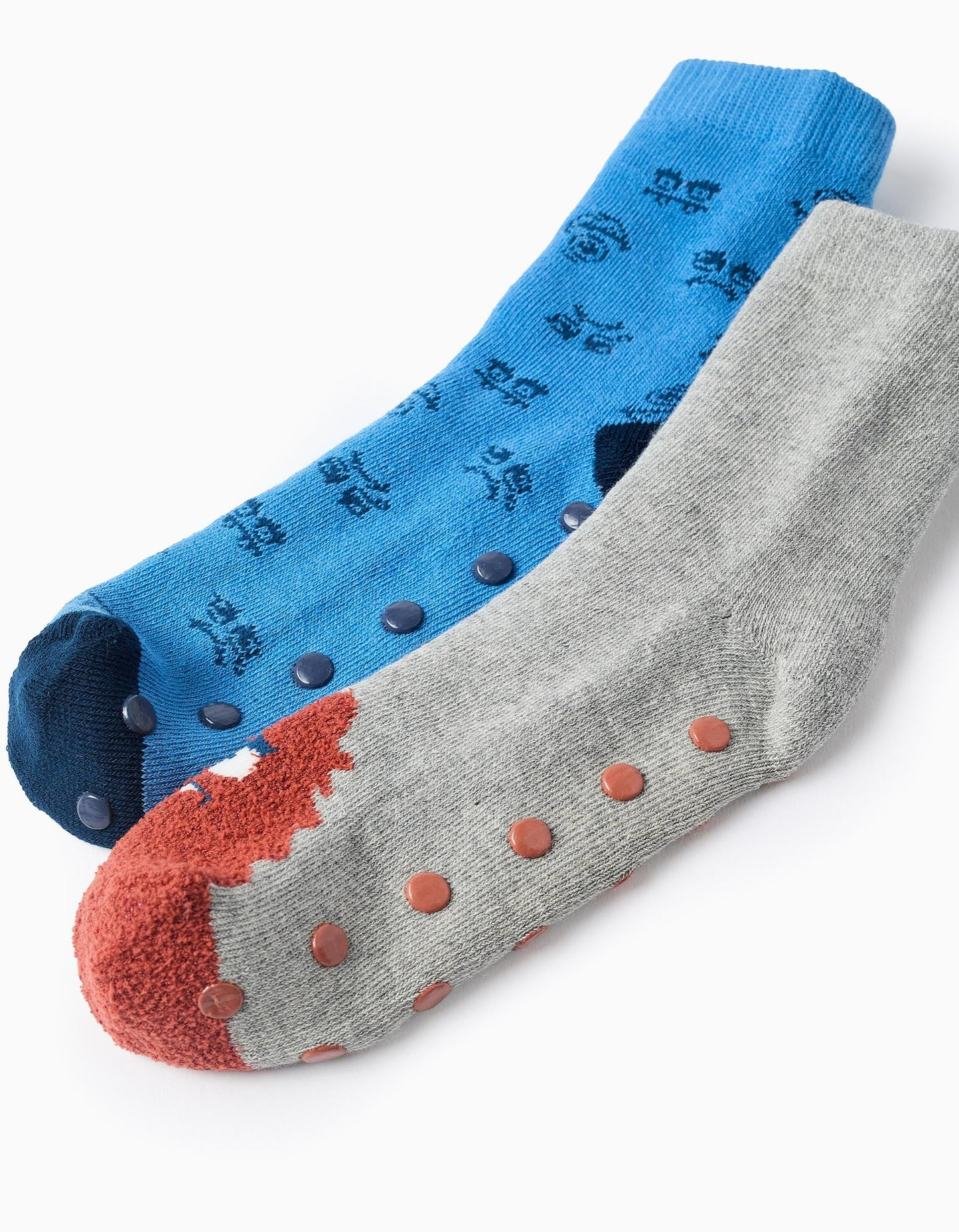 Pack 2 Pairs of Non-slip Socks for Boys 'Monsters', Blue/Grey