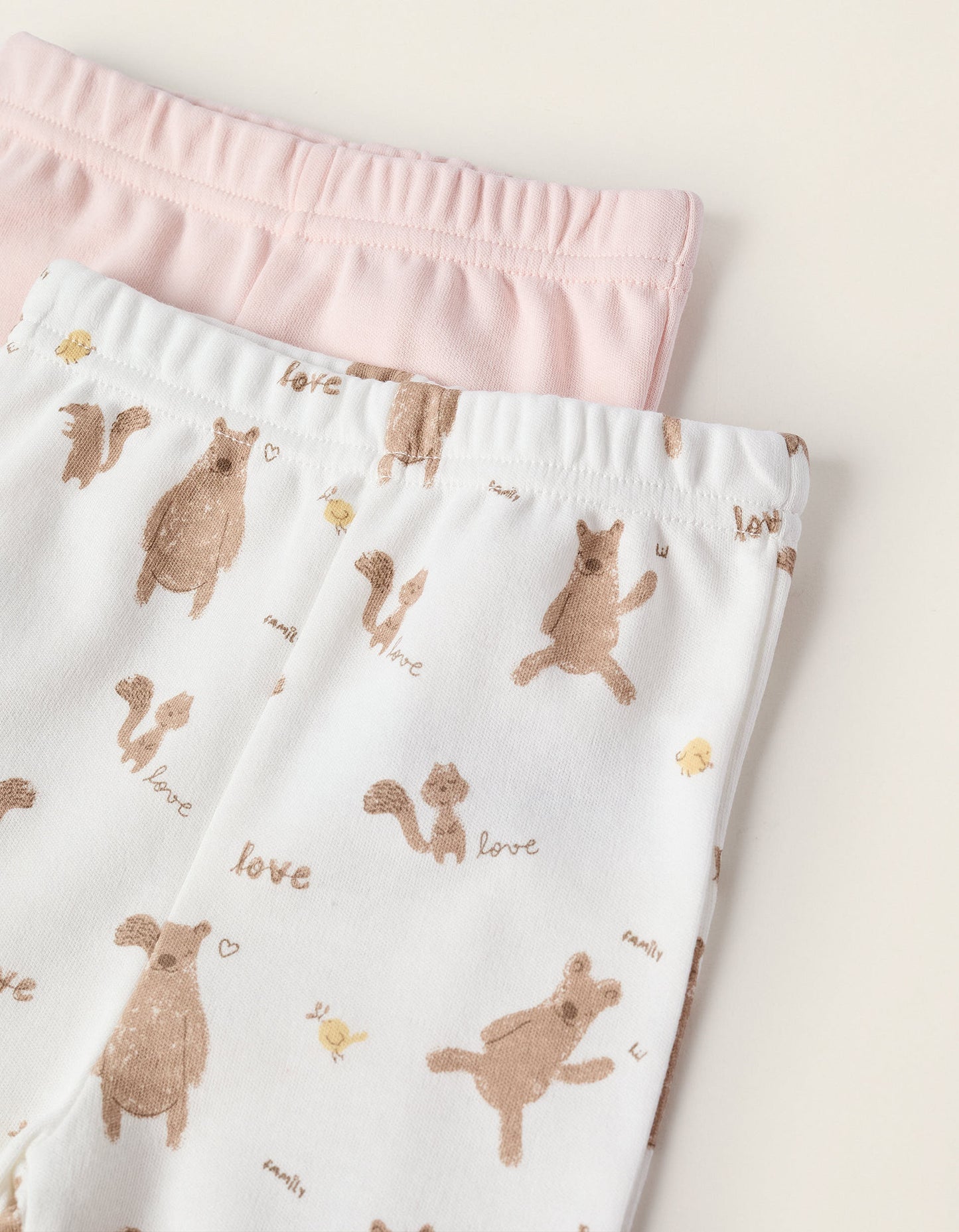 Pack of 2 Footed Trousers for Baby Girls 'Family Love', Pink/White