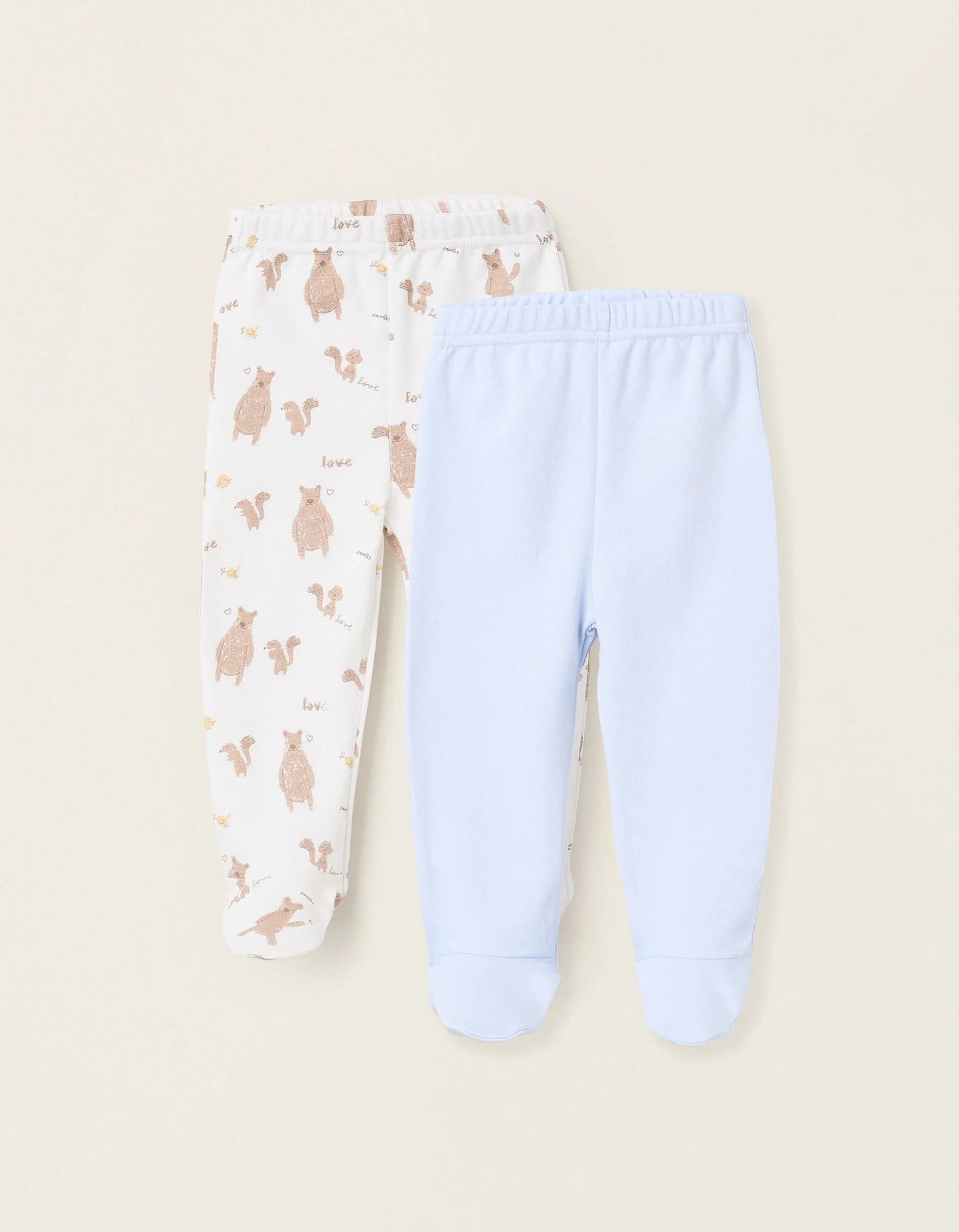 Pack of 2 Footed Trousers for Baby Boys 'Family Love', Blue/White