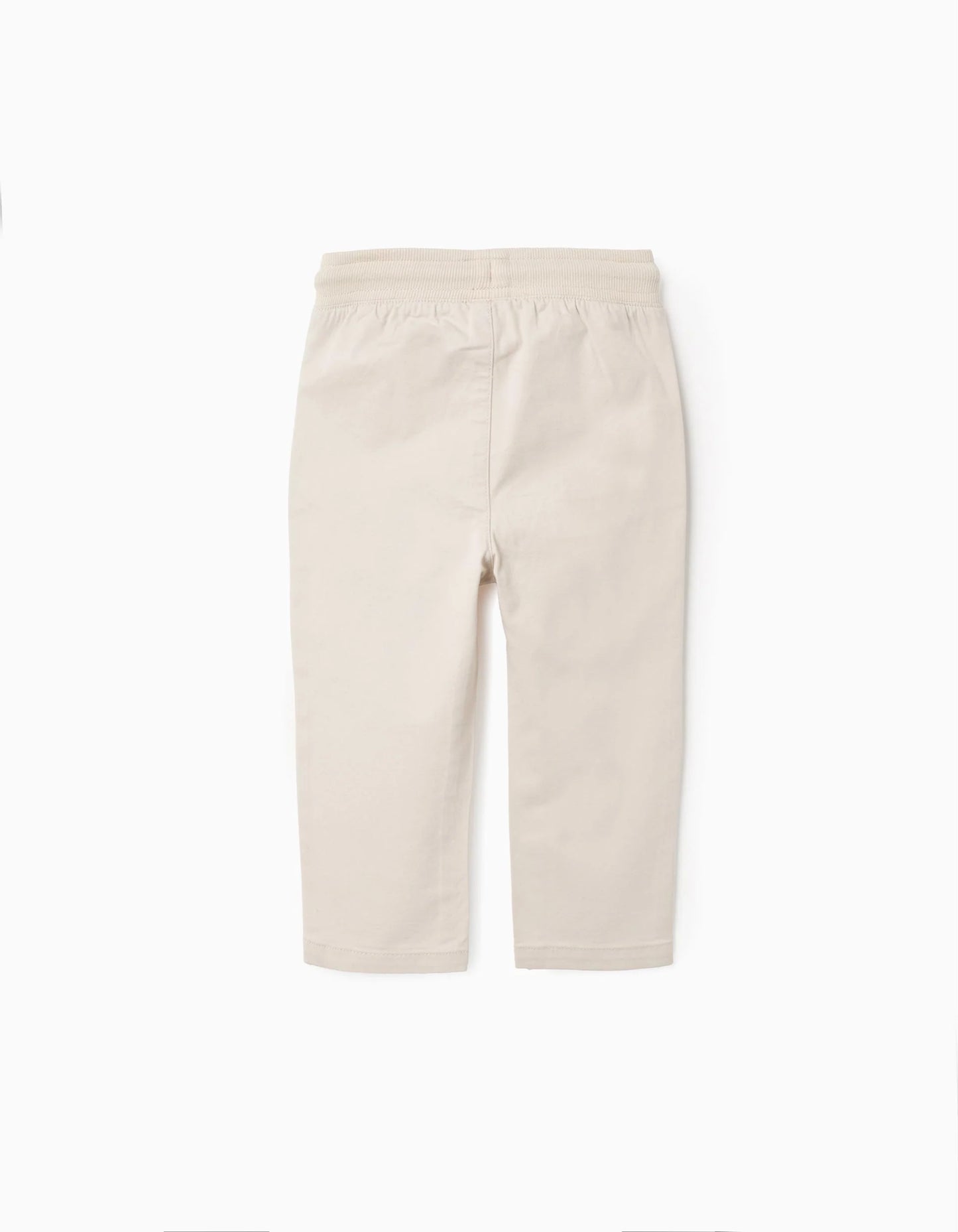 Twill Trousers with Elastic Waist and Drawstring for Baby Boys, Beige
