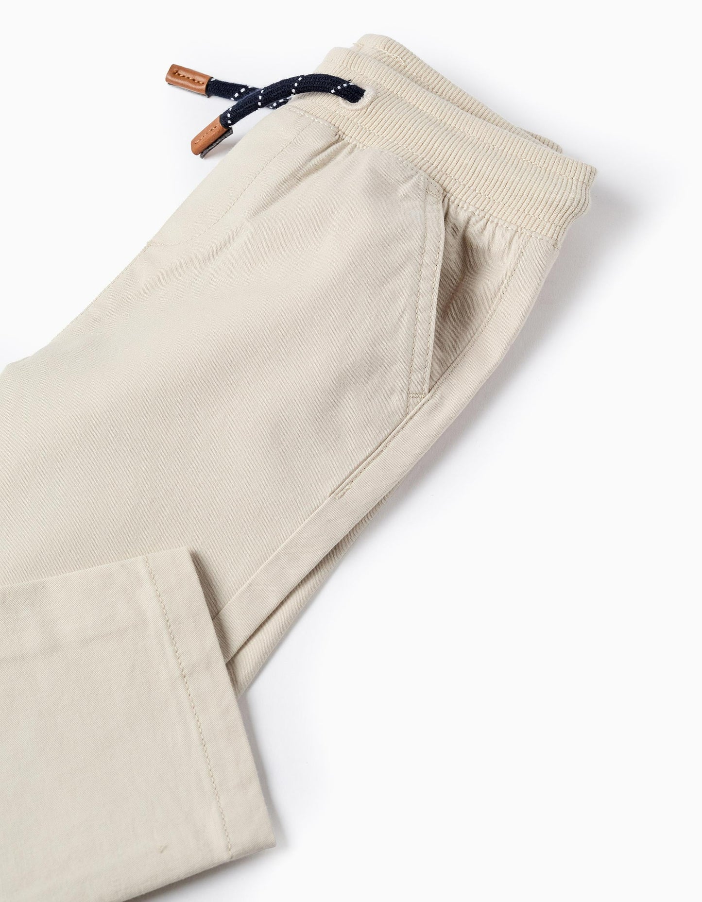 Twill Trousers with Elastic Waist and Drawstring for Baby Boys, Beige