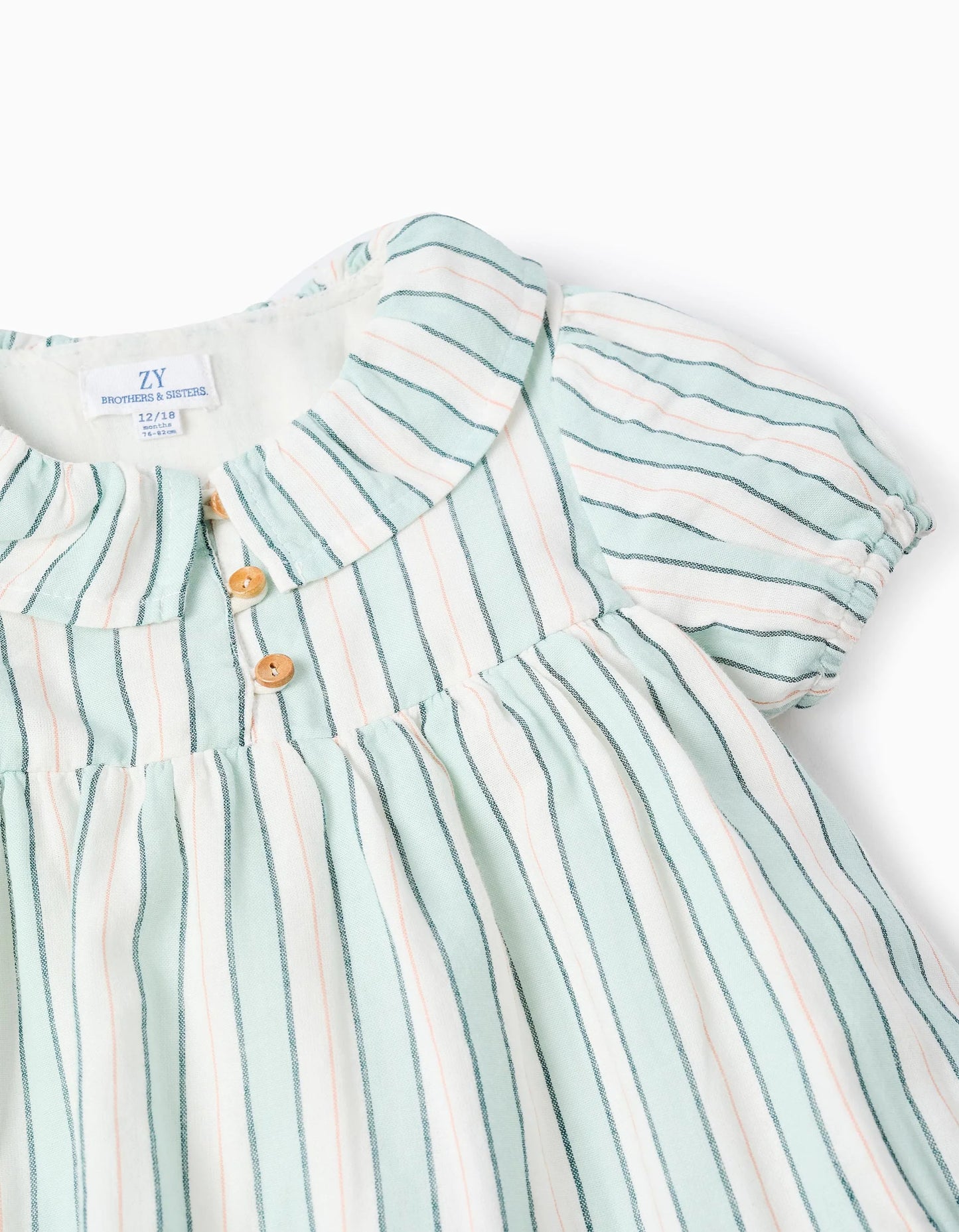 Cotton Striped Dress for Baby Girls 'B&S', Green/White