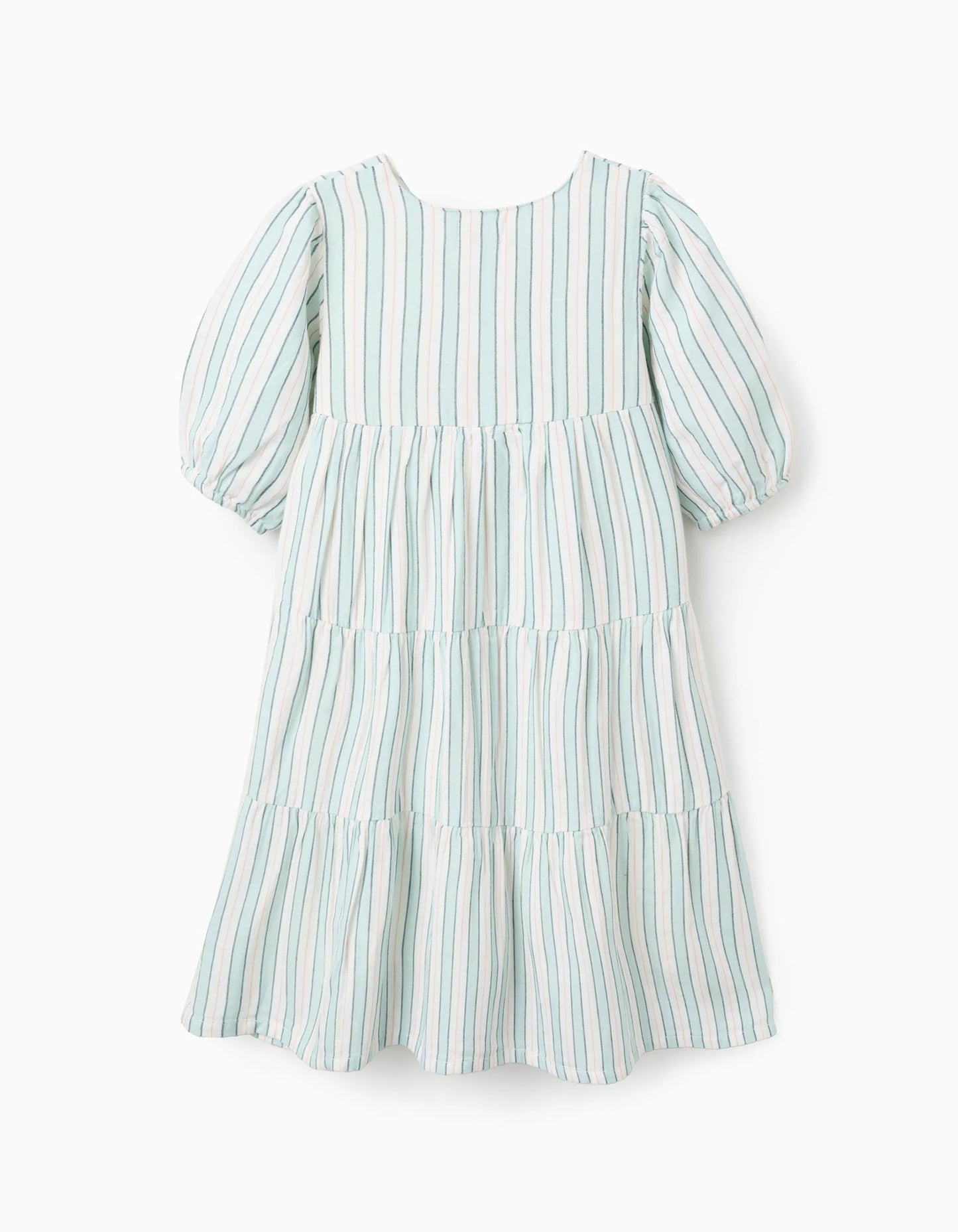 Striped Cotton Dress for Girls 'B&S', Green/White/Orange