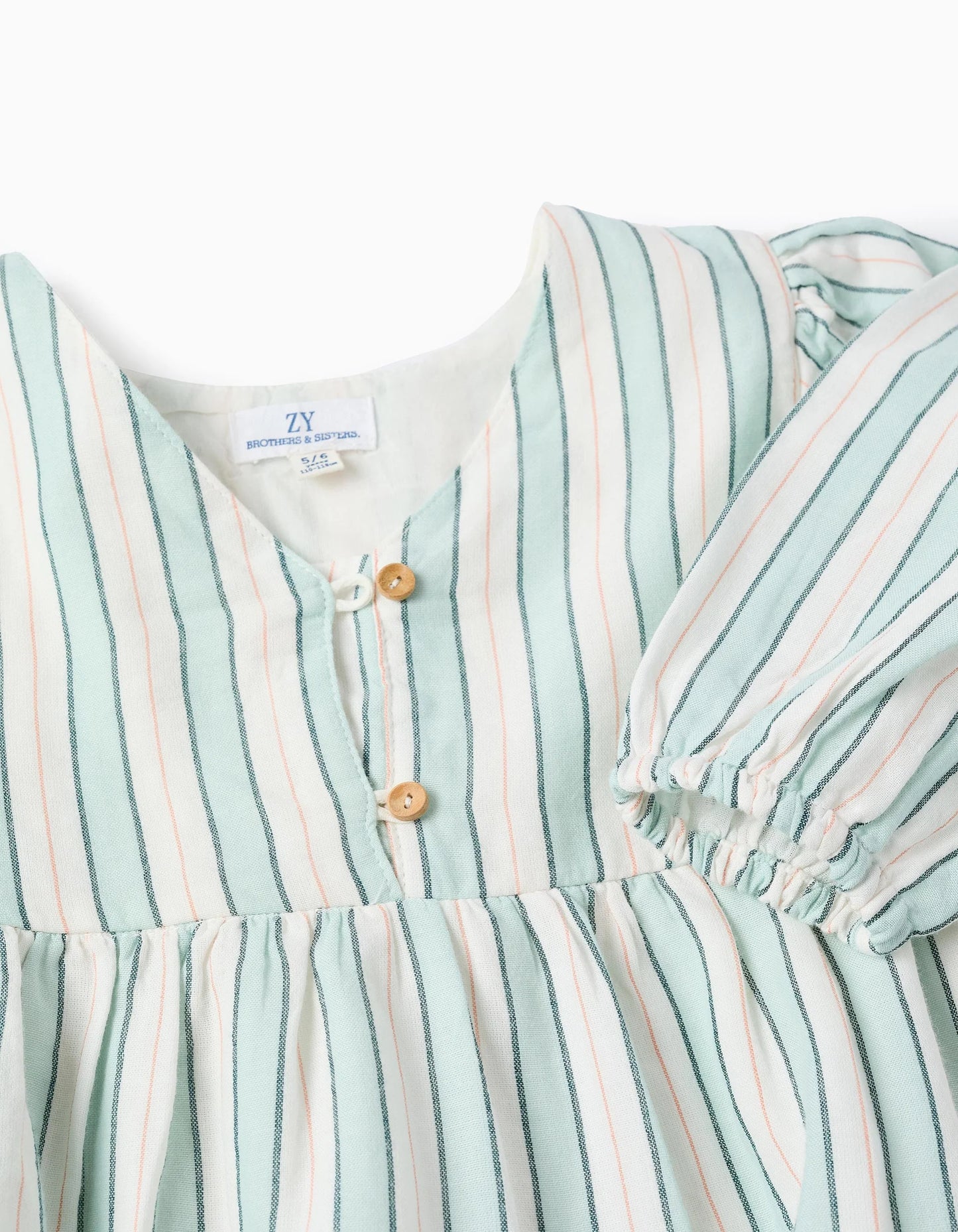 Striped Cotton Dress for Girls 'B&S', Green/White/Orange