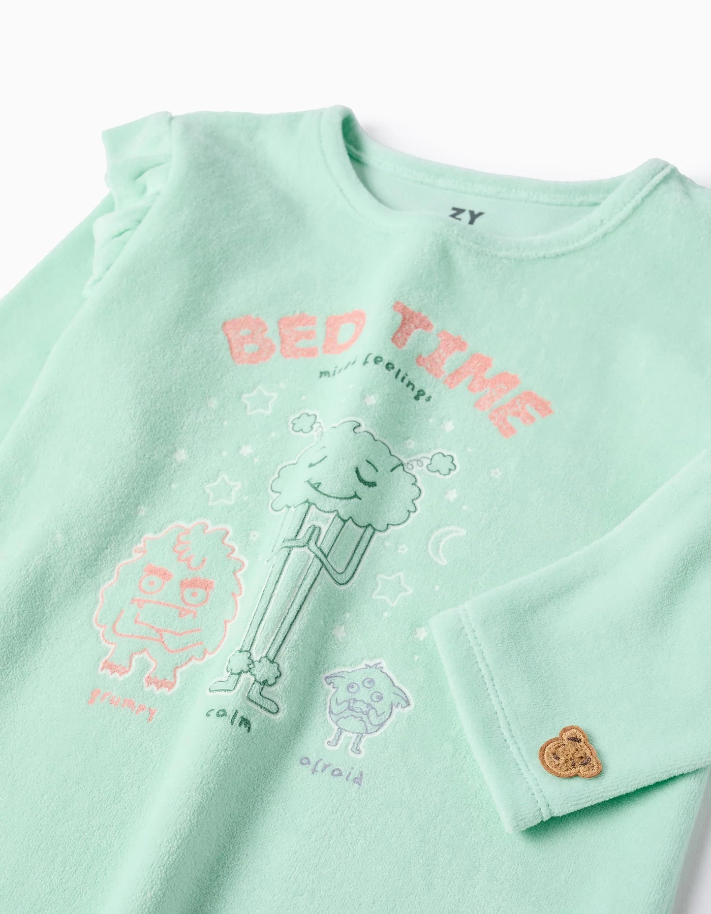 Glow in the Dark Velour Pyjama for Girls 'Emotions', Green/White