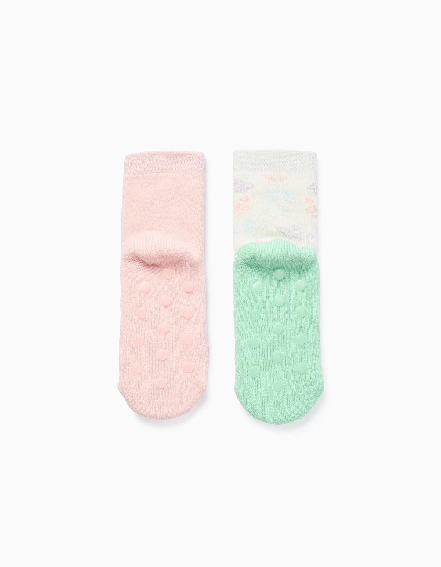 Pack of 2 Pairs of Non-slip Socks for Girls 'Monsters', Pink/White