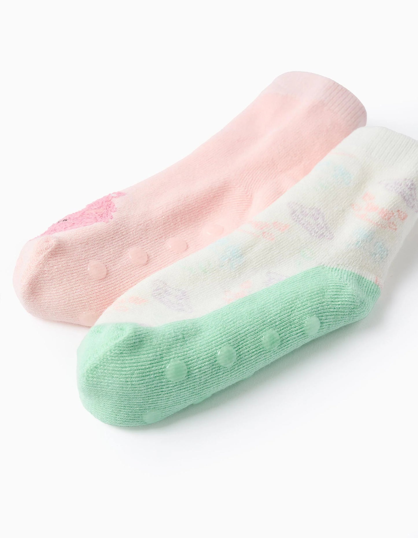 Pack of 2 Pairs of Non-slip Socks for Girls 'Monsters', Pink/White